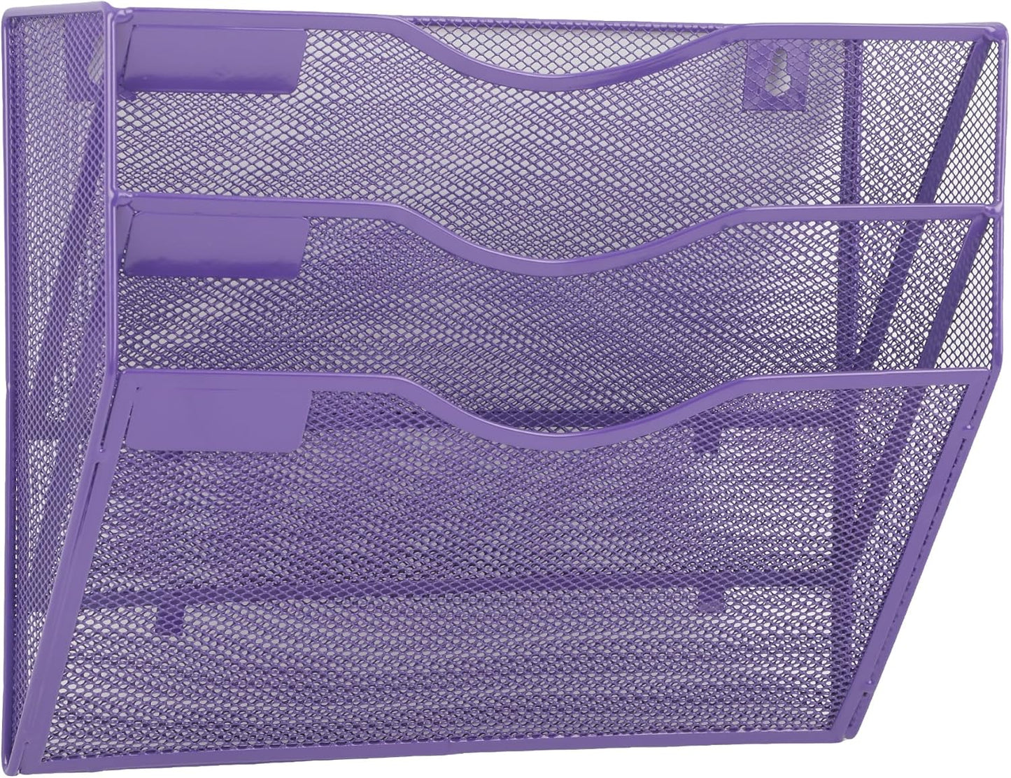 EASEPRES 3 Pocket Mesh Hanging Wall File Organizer, Wall Mounted Mail Paper Document Folder Holder, Clipboard Storage Organization Magazine Rack with Nametag Label for Office School Home, Purple