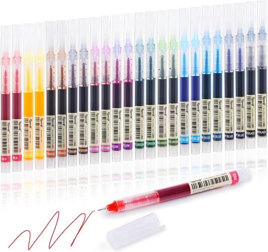 RIANCY Liquid Ink Rollerball Gel Pens, 0.5mm Extra Fine Point Tip, 24ct Assorted Colors, Smooth Writing No Smear No Bleed, Vibrant for Journaling, Drawing, Sketching, School Notes & Art Supplies