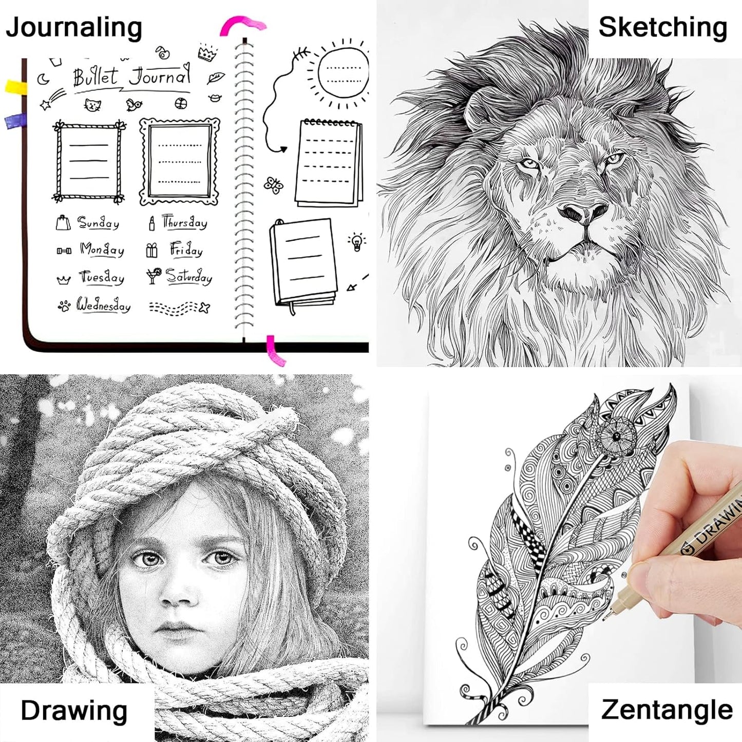 Muchcute Micro Fineliner Drawing Art Pens: 16 Black Fine Line Waterproof Ink Set Artist Supplies Archival Inking Markers Liner Professional Sketch Outline Anime Sketching Watercolor Zentangle Stuff