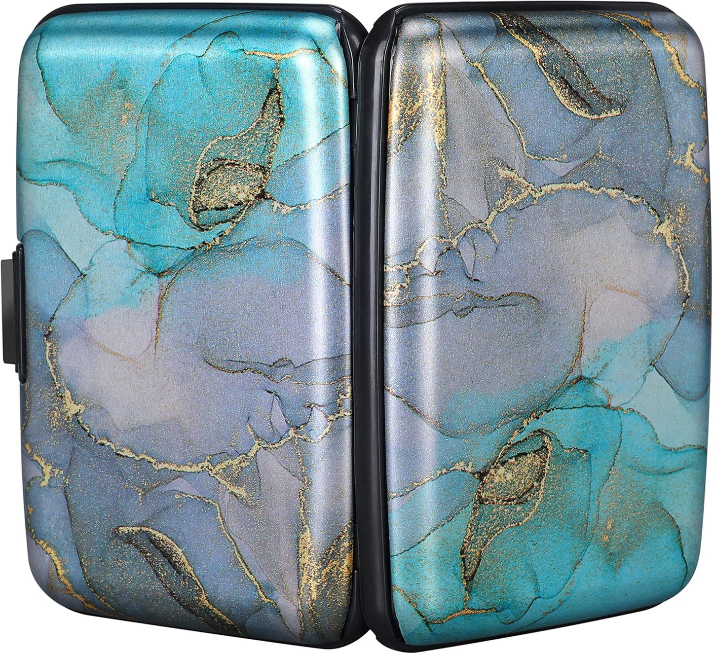 ELFISH Mini RFID Aluminum Wallet Credit Cards Holder Business Card Case Metal ID Case for Men Women（Blue Purple Marble