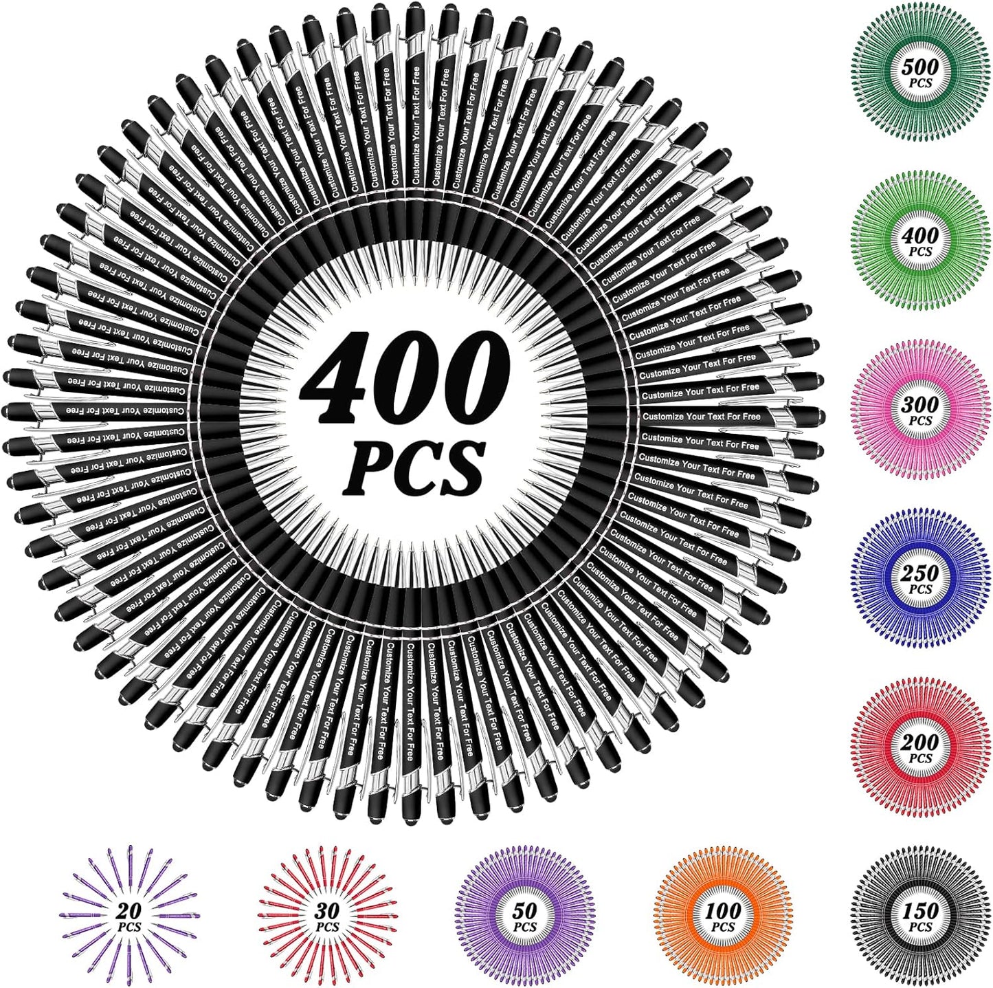 Max 500 Pcs Personalized Pens Bulk, Custom Pens with Free Engraving, Customized Stylus Tip Ballpoint Pen with Your Name Massage Text for School Office Business Graduation Anniversaries-400 Packs