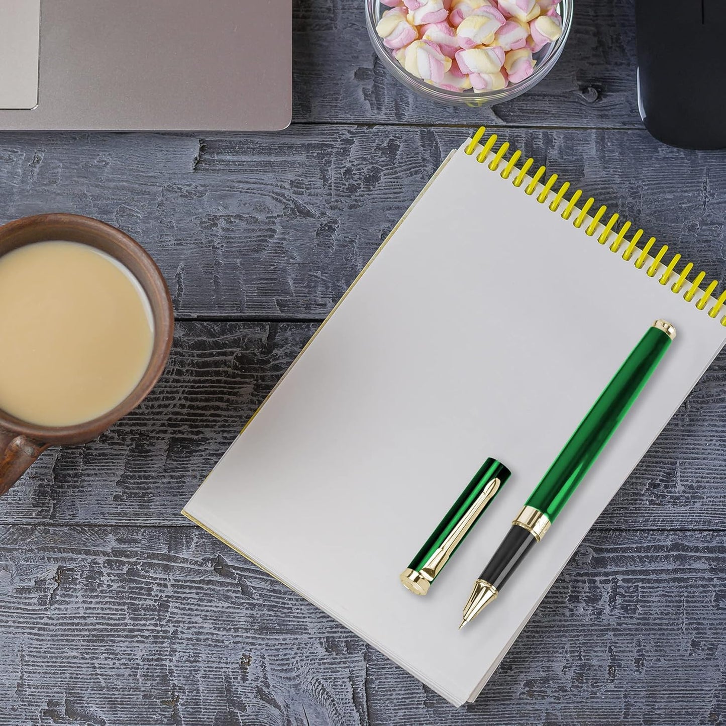 Dryden Designs Fine Nib Fountain Pen - Includes 24 Ink Cartridges - 12 Black and 12 Blue - Emerald Green - Smooth Elegant Writing with Fine Nib and Ink Converters