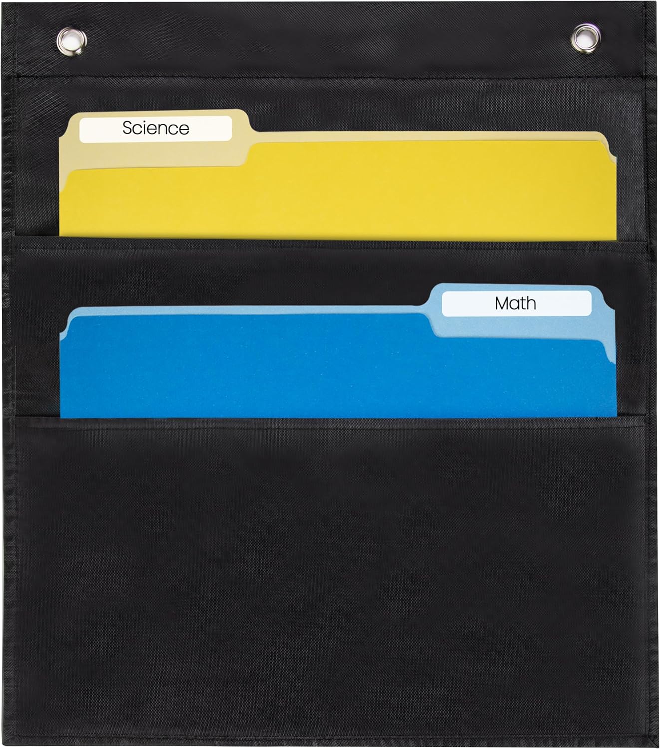 Essex Wares - 2 Pocket File Pocket Chart, Black - Versatile Wall Hanging File Folder Organizer for Classroom, Office, Home, and More - Wall Folder Organizer - Two Pockets