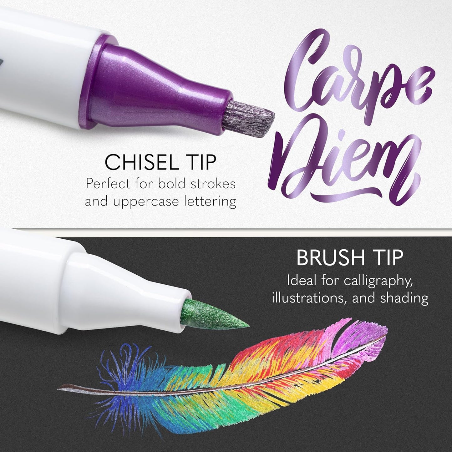 CHROMATEK Dual Tip Metallic Paint Markers - 12 Colors Brush & Chisel Tip Paint Pens for Black Paper, Rock Painting, Scrapbooking, Card Making, Photo Album, Glass, DIY Crafts Art Supplies, Waterproof