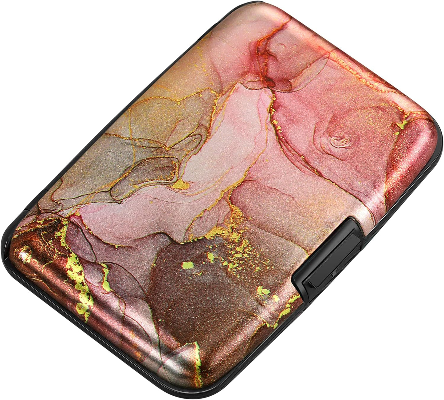 ELFISH Mini RFID Aluminum Wallet Credit Cards Holder Business Card Case Metal ID Case for Men Women（Pink Grey Marble