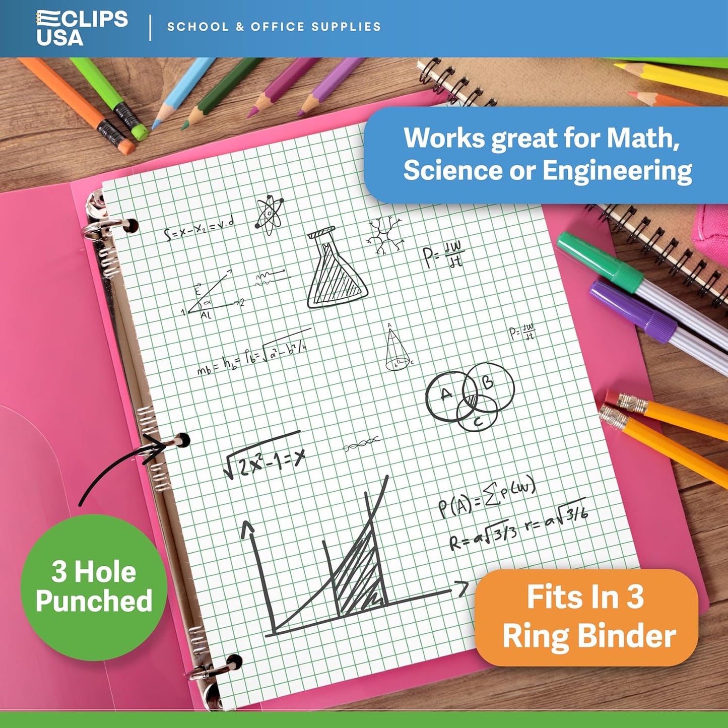 Graph Paper, Loose Leaf Graph Paper, 4 x 4 An Inch Quad Ruled Graph Paper, 10.5” x 8” Graphing Paper, 56 gsm, 150 Per Pack,1800 Sheets (12 Pack)