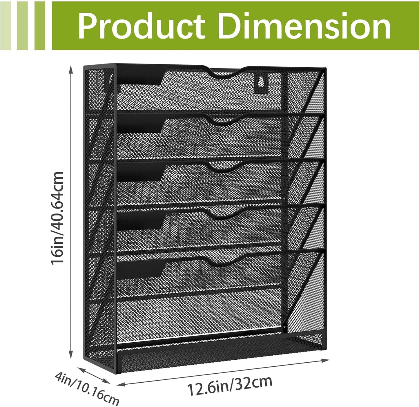 EasyPAG 5-Tier Wall File Holder, Mesh Hanging Folder Organizer with Classify Label, Versatile Desk File Organizer for Office Home, Vertical Wall Mounted Mail Sorter, Sides Closed, Black