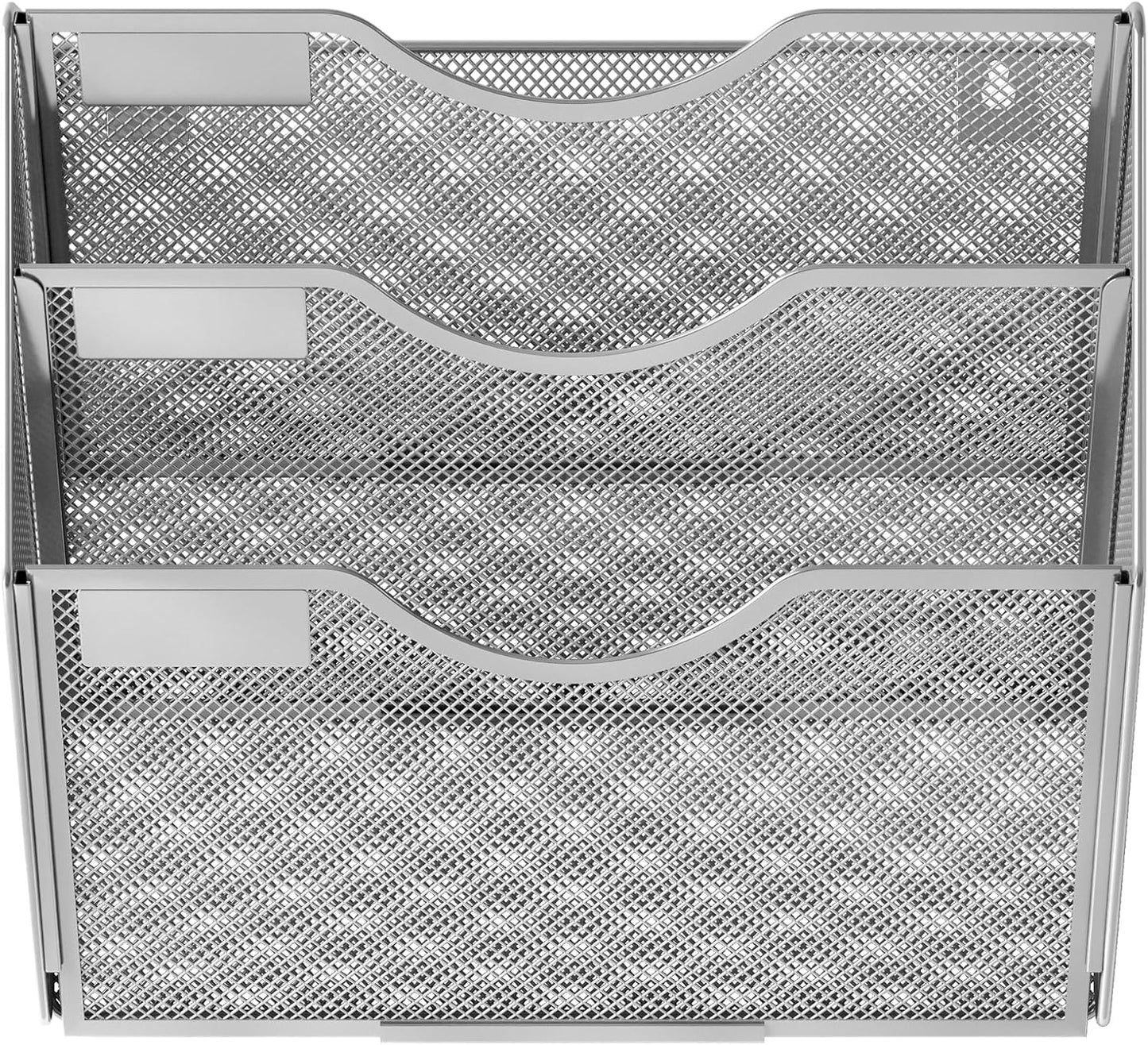 EasyPAG Wall File Holder Organizer 3 Pocket Mesh Hanging Wall Mounted Document Paper Folder Filing Magazine Rack with Nametag Label for Office Home School, Sliver