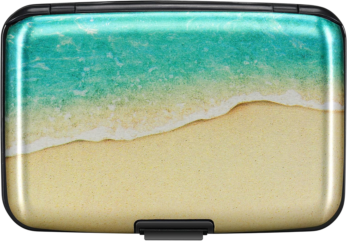 ELFISH Mini RFID Aluminum Wallet Credit Cards Holder Business Card Case Metal ID Case for Men Women（Beach