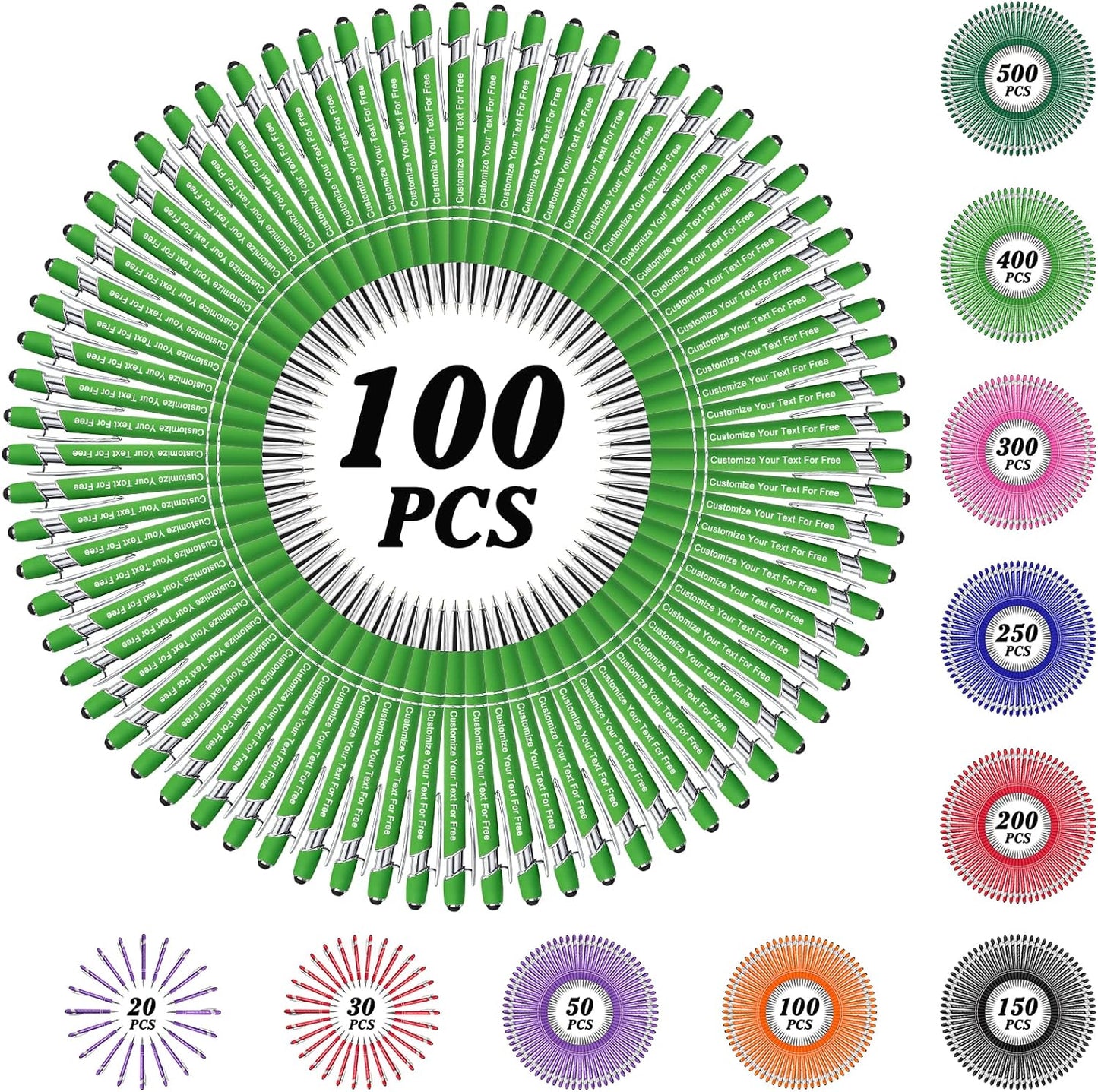 Max 500 Pcs Personalized Pens Bulk, Custom Pens with Free Engraving, Customized Stylus Tip Ballpoint Pen with Your Name Massage Text for School Office Business Graduation Anniversaries-100 Packs