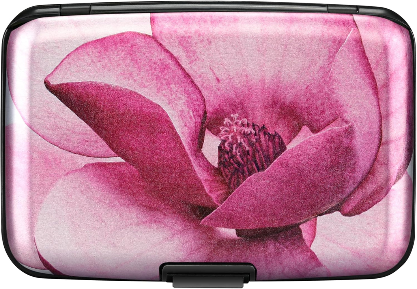 ELFISH Mini RFID Aluminum Wallet Credit Cards Holder Business Card Case Metal ID Case for Men Women(Pink Magnolia)