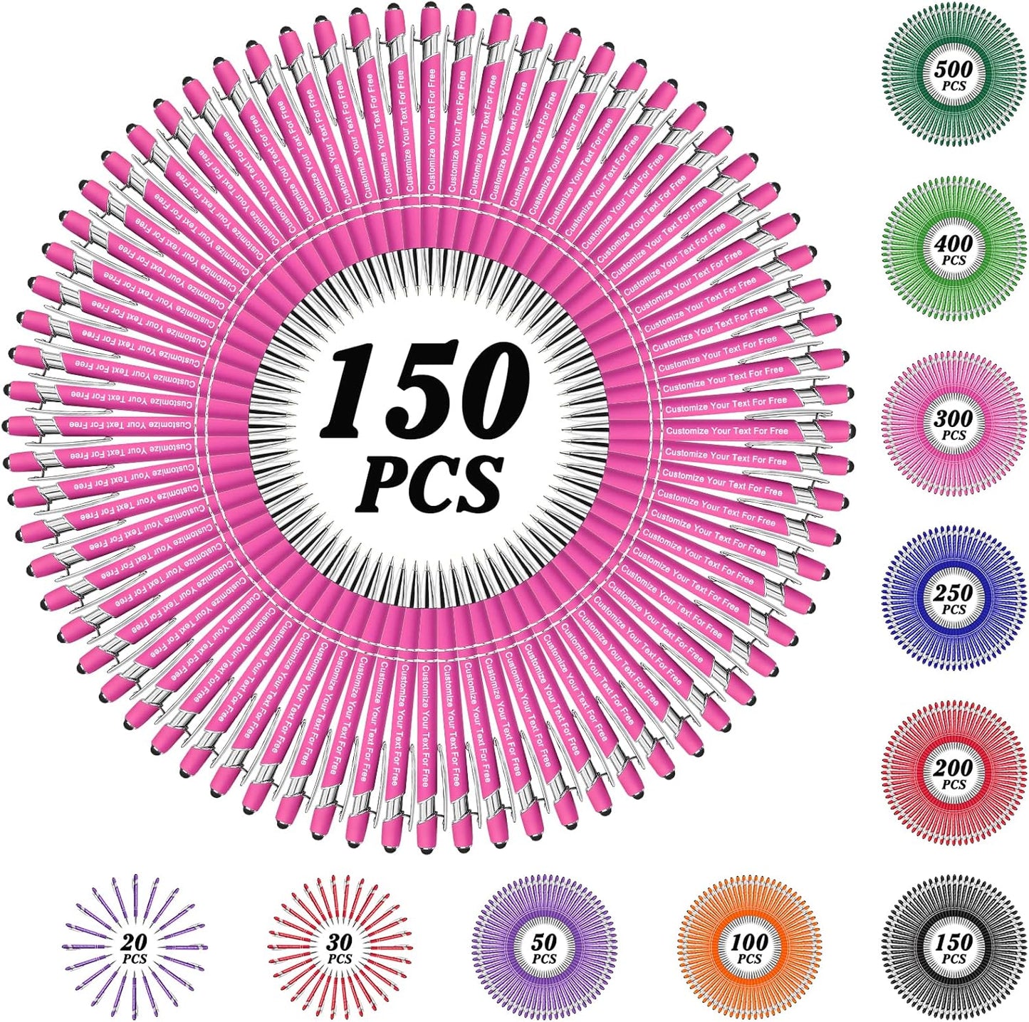 Max 500 Pcs Personalized Pens Bulk, Custom Pens with Free Engraving, Customized Stylus Tip Ballpoint Pen with Your Name Massage Text for School Office Business Graduation Anniversaries-150 Packs