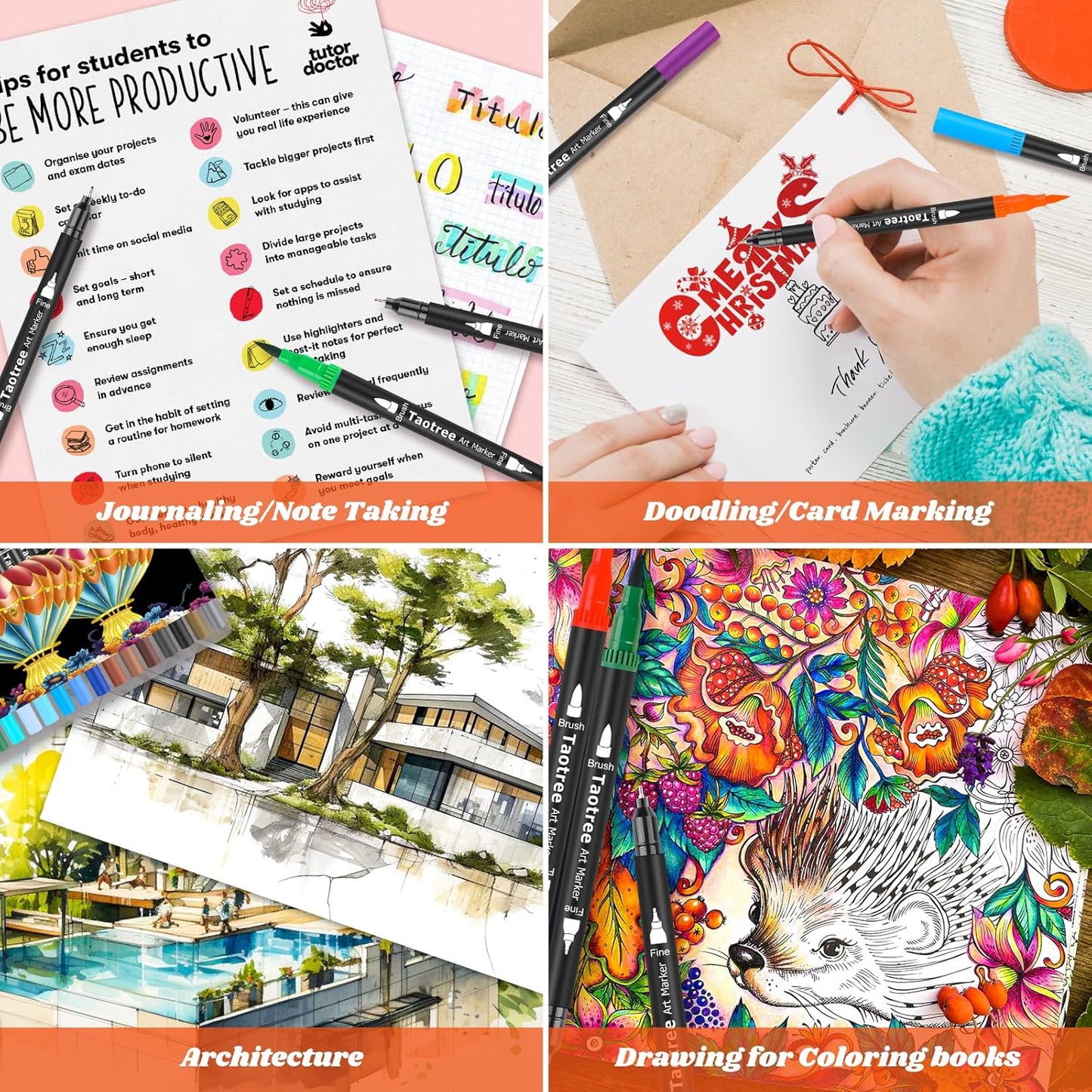 Taotree 36 Colors Dual Tip Art Markers Pens for Adult Coloring Books, Artist Fine & Brush Tip Coloring Marker Drawing Pens for Journaling Note Taking Lettering Calligraphy Craft Art Supplies Set