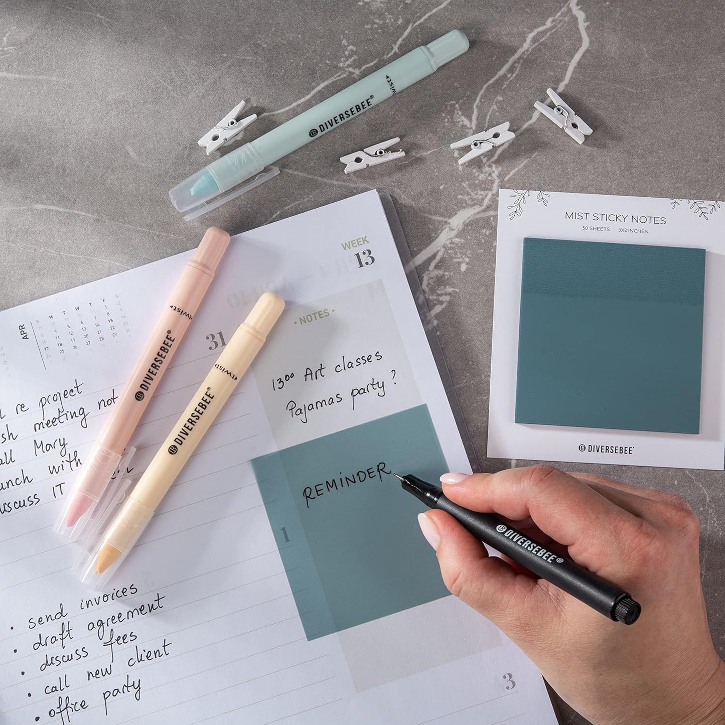 DiverseBee 50 Sheets Pastel Transparent Sticky Notes, 3x3” Clear Sticky Tabs, Translucent Page Flags Book Markers Stickers, Planner Accessories, Bible Journaling Study Office School Supplies (Mist)