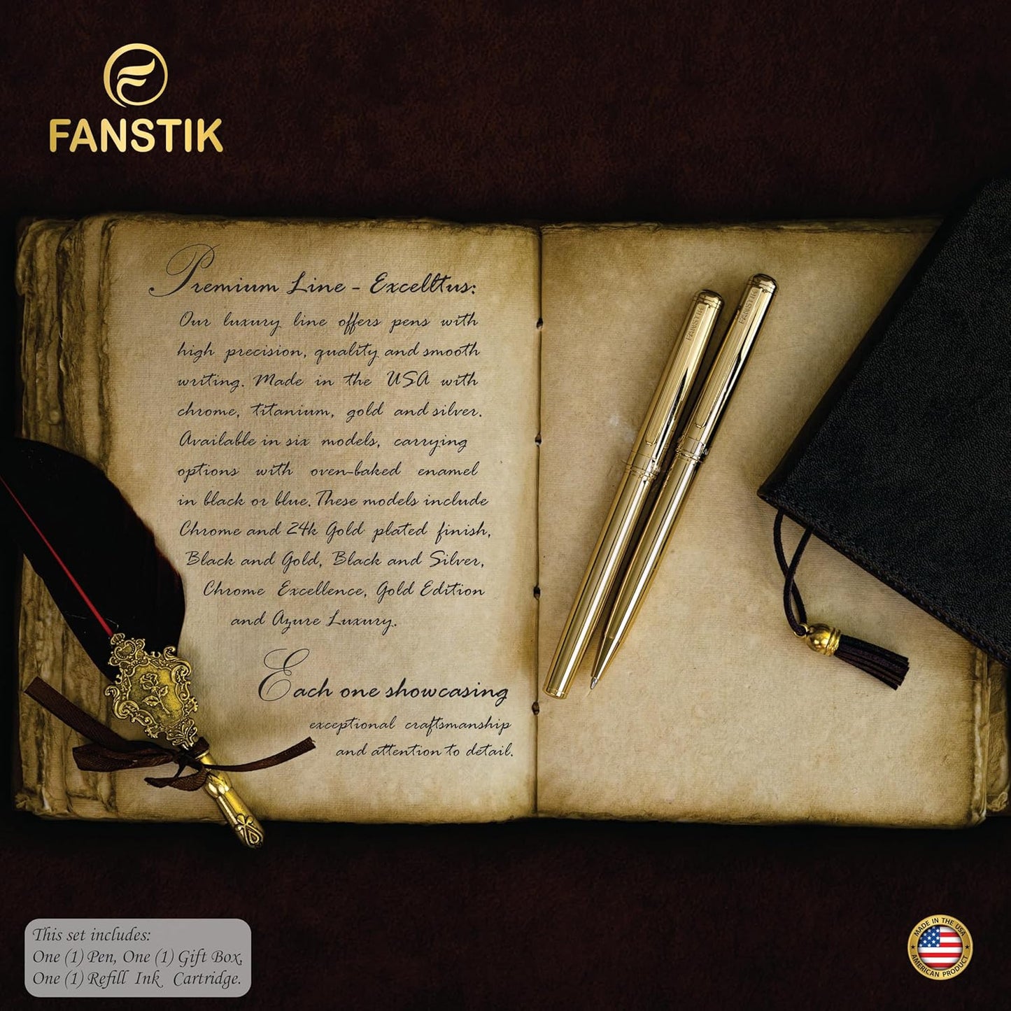 Customized Gold Luxury Rollerball pen (Made In USA) fancy gift set for women, Real 24K Gold Plating, Professional executive pen gift set for men (Lux Custom-Rollerball Gld)