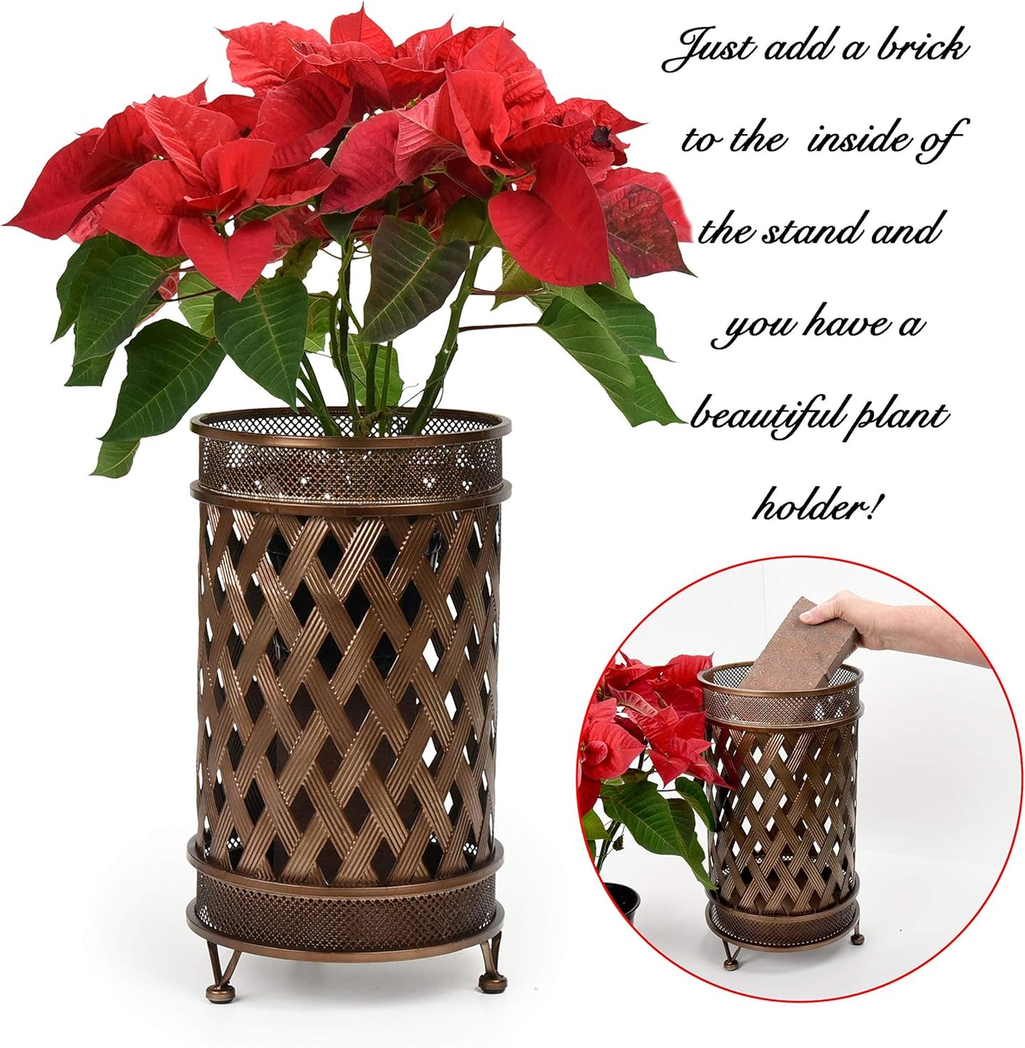 Dualplex Super Quality Umbrella Stand, Umbrella Holder, Antique Look Metal Entry Hallway Décor, Round Style w/Removable Drip Tray. Home Office Decoration Rack Holds Umbrellas Canes Walking Sticks