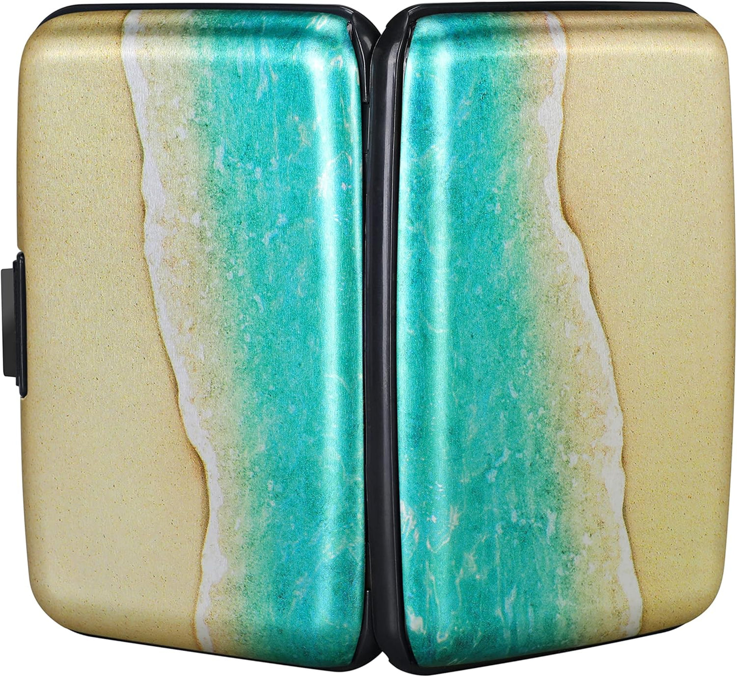 ELFISH Mini RFID Aluminum Wallet Credit Cards Holder Business Card Case Metal ID Case for Men Women（Beach