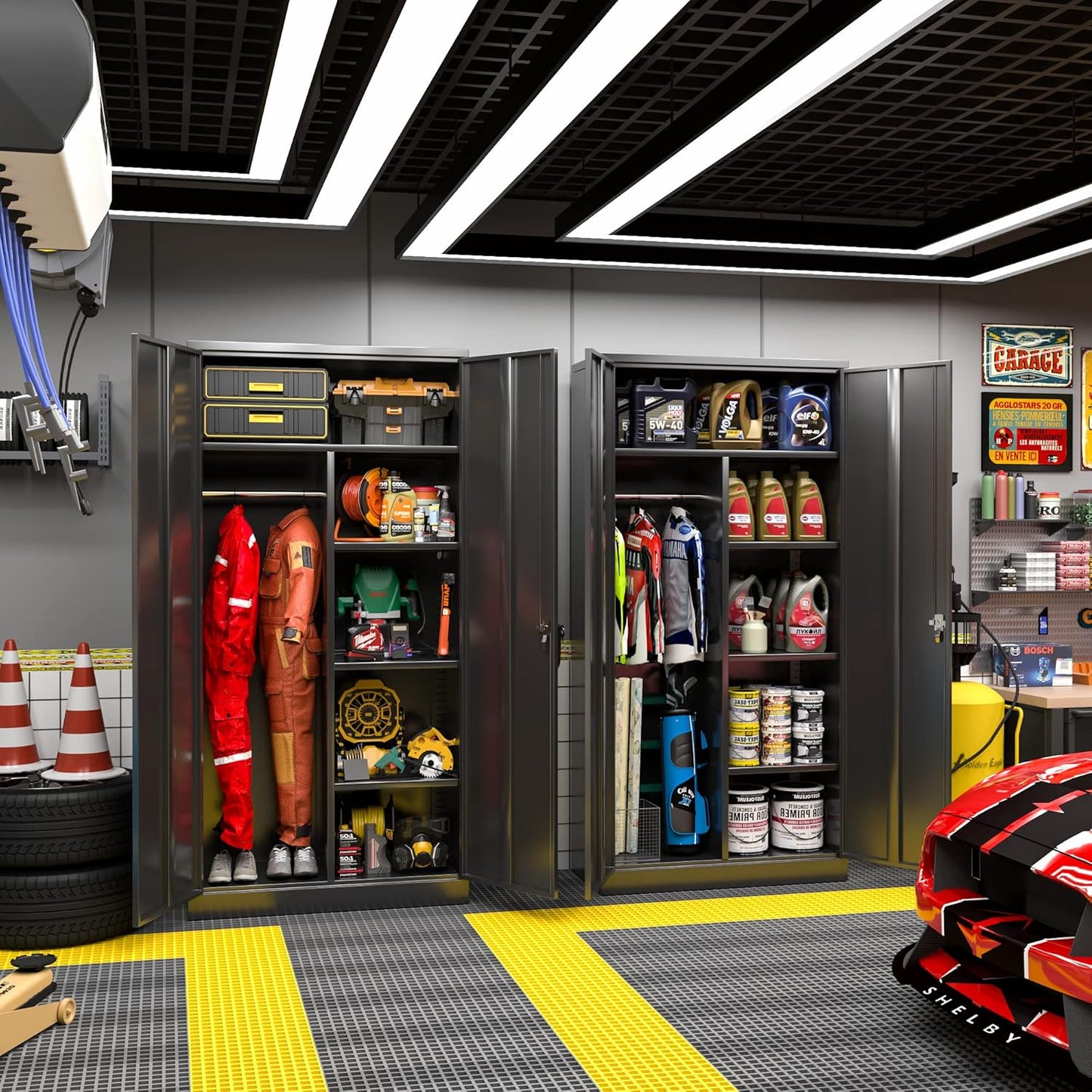 Greenvelly Metal Storage Cabinet with Lock Door,72" Locking Steel Storage Wardrobe Cabinet,Employees Locker Closet Clothing Coat Steel Wardrobe Cabinet with Hanging Rod for Garage,Home Office,Gym