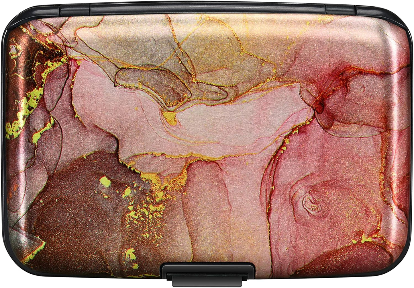 ELFISH Mini RFID Aluminum Wallet Credit Cards Holder Business Card Case Metal ID Case for Men Women（Pink Grey Marble