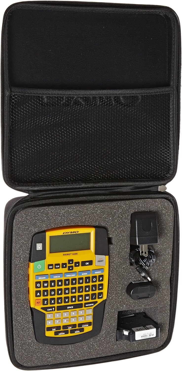 DYMO Rhino 4200 Industrial Label Maker Carry Case Kit with 1 Roll of 1/2" All-Purpose Vinyl Labels, Black on White