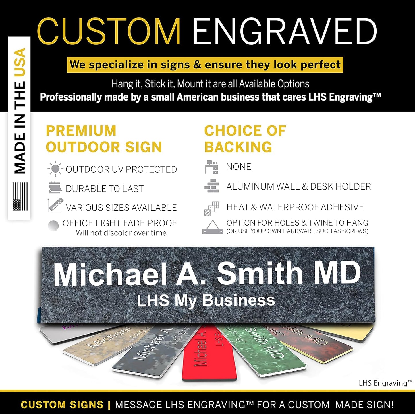 Engraved Door Signs for Office Personalized Mojave Plastic Door Plaque White Letters - Made in USA 2x10 N8