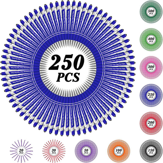 Max 500 Pcs Personalized Pens Bulk, Custom Pens with Free Engraving, Customized Stylus Tip Ballpoint Pen with Your Name Massage Text for School Office Business Graduation Anniversaries-250 Packs