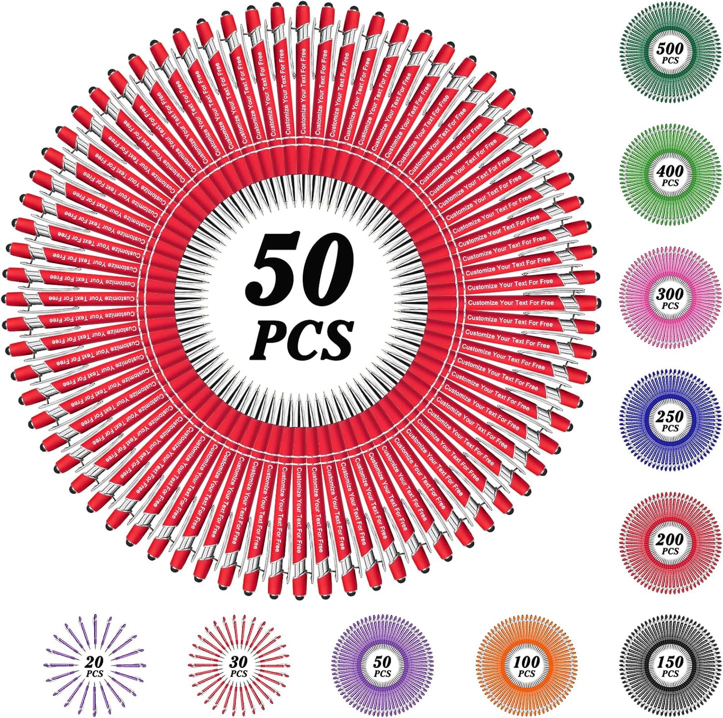 Max 500 Pcs Personalized Pens Bulk, Custom Pens with Free Engraving, Customized Stylus Tip Ballpoint Pen with Your Name Massage Text for School Office Business Graduation Anniversaries-50 Packs