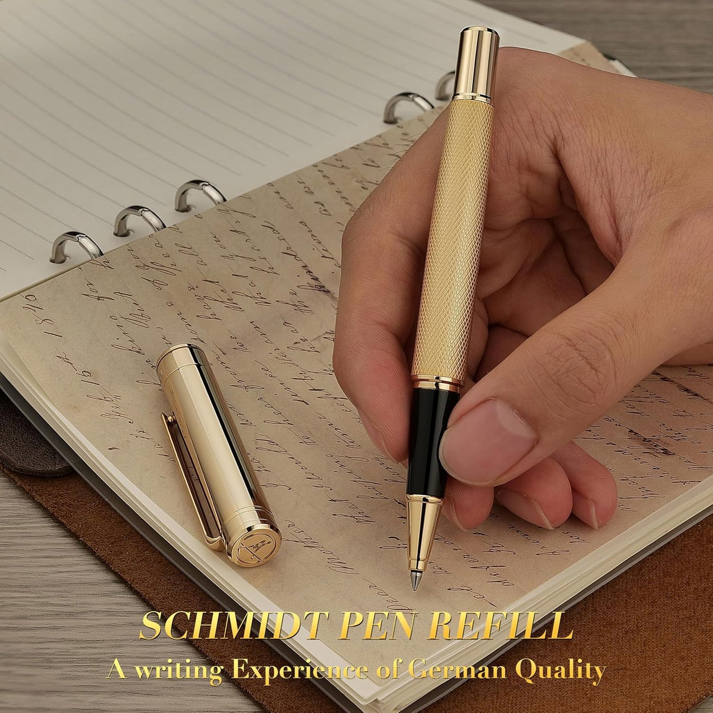 Gold Rollerball Pen, Stunning Luxury Pen with Mesh Texture Design and 24K Gold Finish, Fancy Gift Set for Men & Women, Business Signature, Executive, Office, Nice Fancy Designer Pens