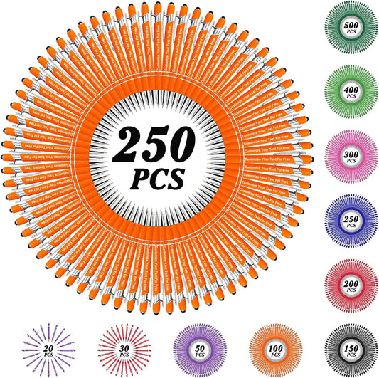 Max 500 Pcs Personalized Pens Bulk, Custom Pens with Free Engraving, Customized Stylus Tip Ballpoint Pen with Your Name Massage Text for School Office Business Graduation Anniversaries-250 Packs