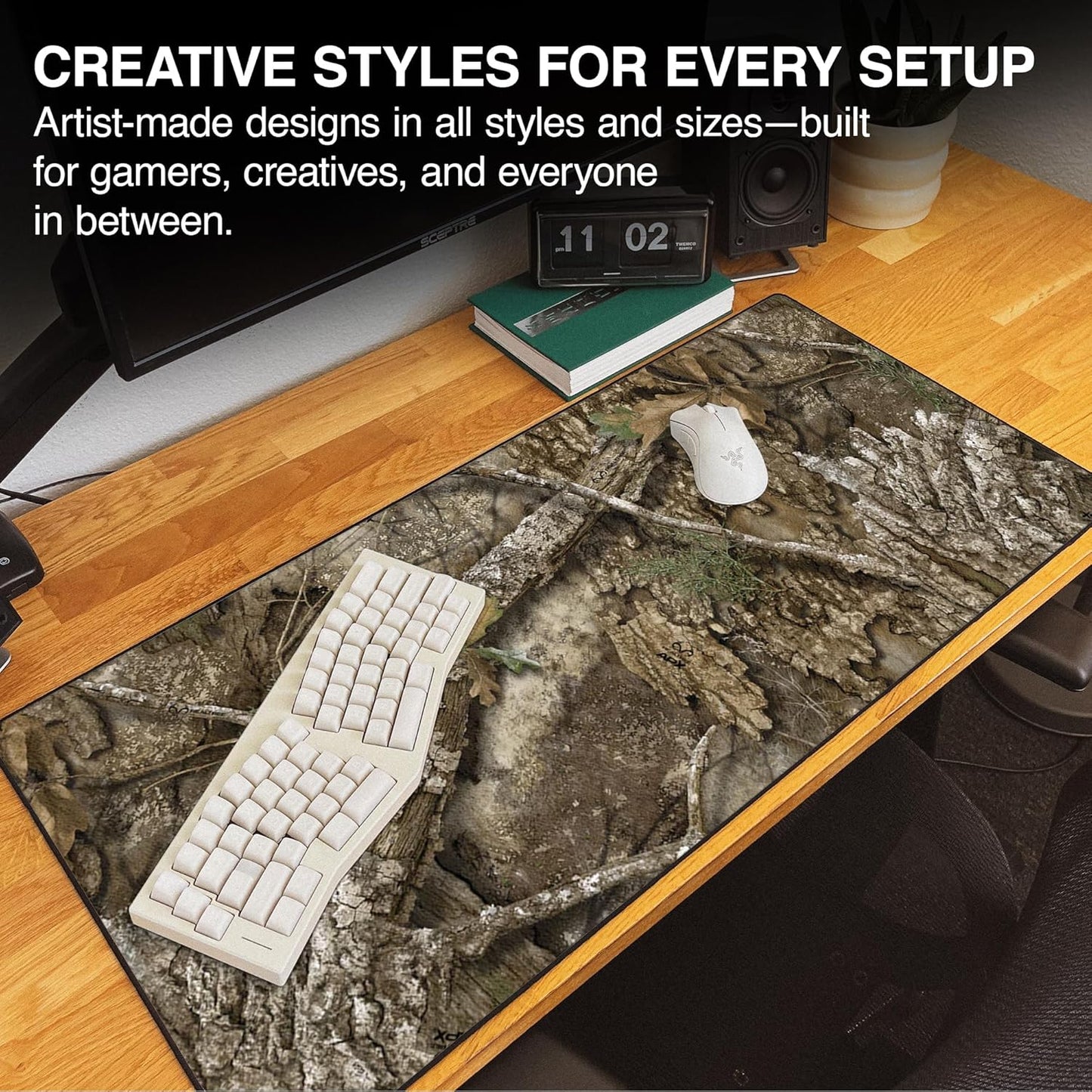 MPCO. Real Tree Large Gaming Desk Pad - 36" x 17" Aeroglyde Fabric APX – Without Logo Desk Mats - Non-Slip, Washable, Smooth Glide for Precision Gaming & Work