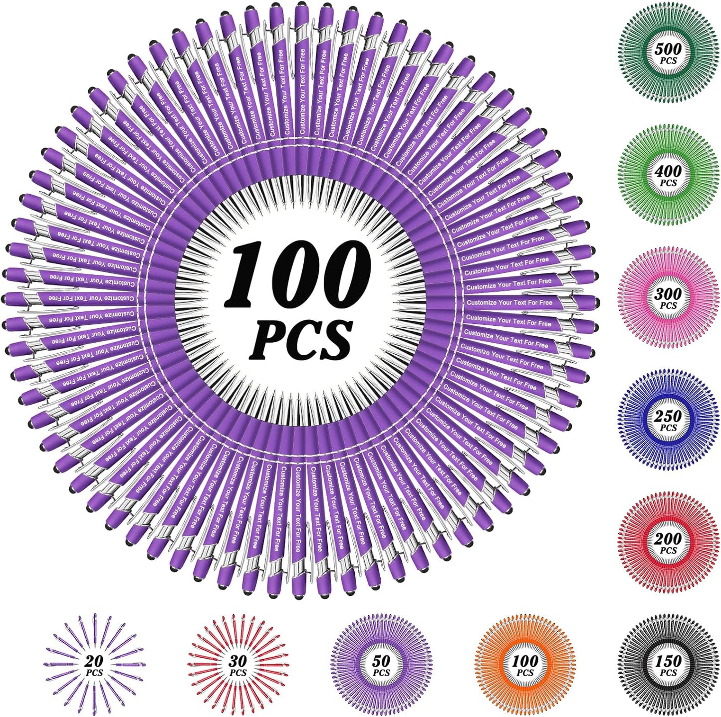 Max 500 Pcs Personalized Pens Bulk, Custom Pens with Free Engraving, Customized Stylus Tip Ballpoint Pen with Your Name Massage Text for School Office Business Graduation Anniversaries-100 Packs