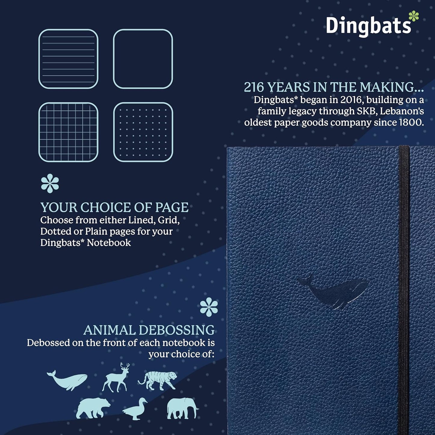Dingbats* Wildlife Lined Writing Journal Notebook A5 - Vegan Leather Softcover - Ideal for Work, Travel - Pocket, Elastic Closure, & Bookmark