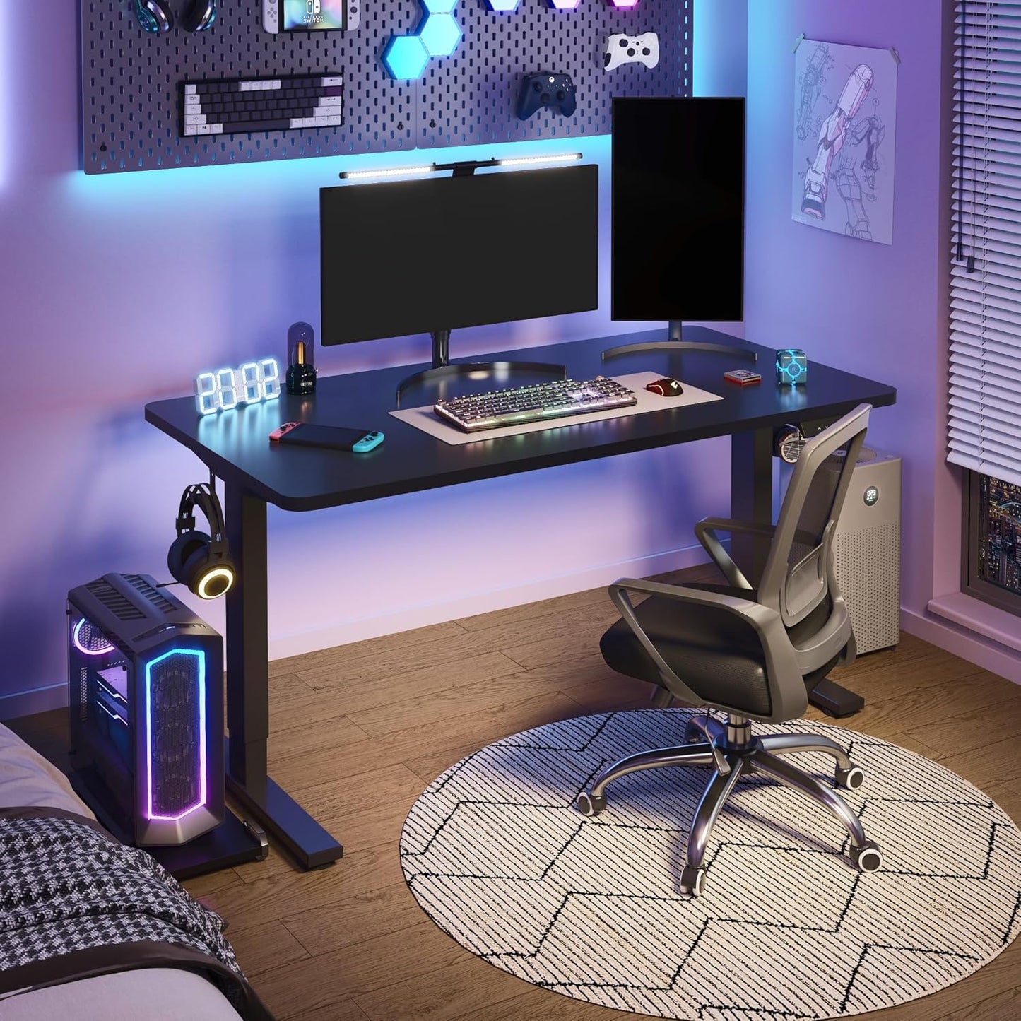 FLEXISPOT EN1 One Piece Standing Desk 48 x 24 Inches Electric Stand Up Desk for Home Office (Black Frame + Black Top)