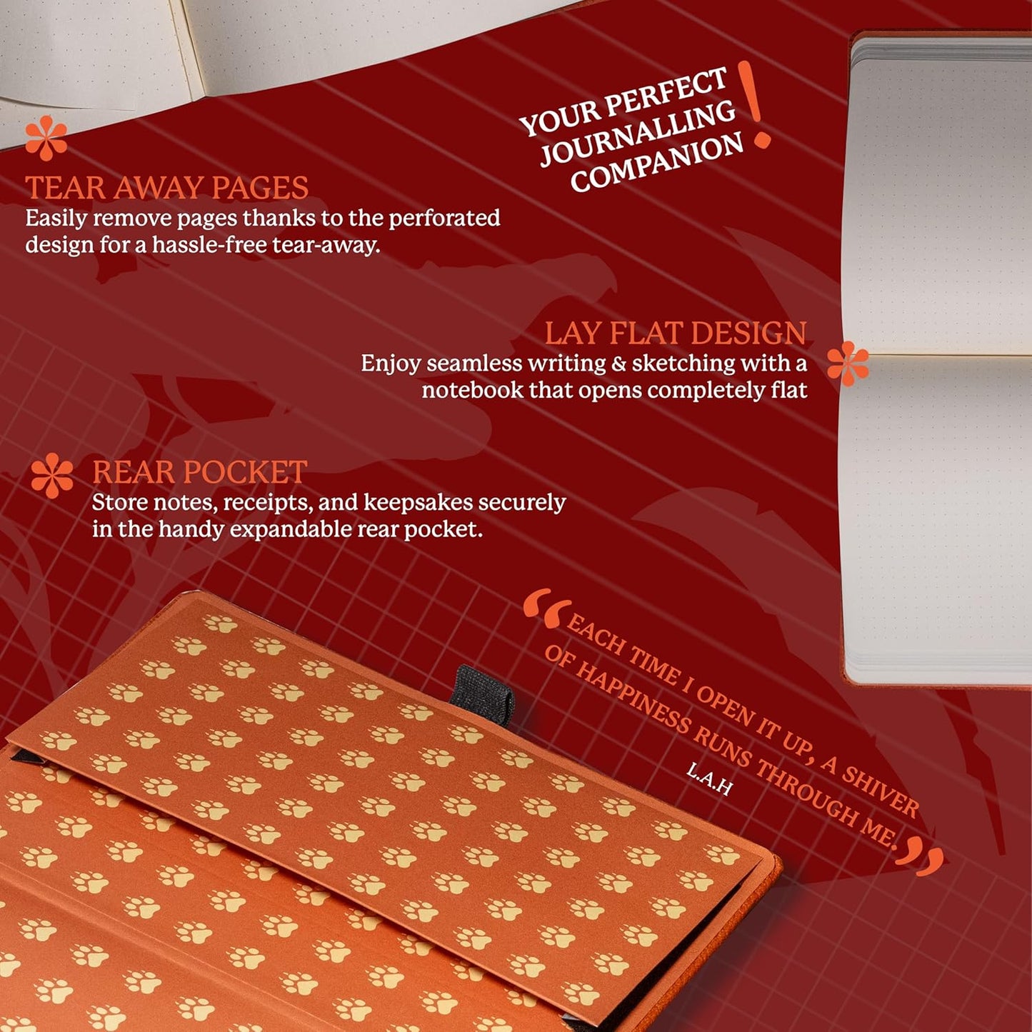 Dingbats* Wildlife Lined Writing Journal Notebook A5 - Vegan Leather Hardcover - Ideal for Work, Travel - Pocket, Elastic Closure, & Bookmark