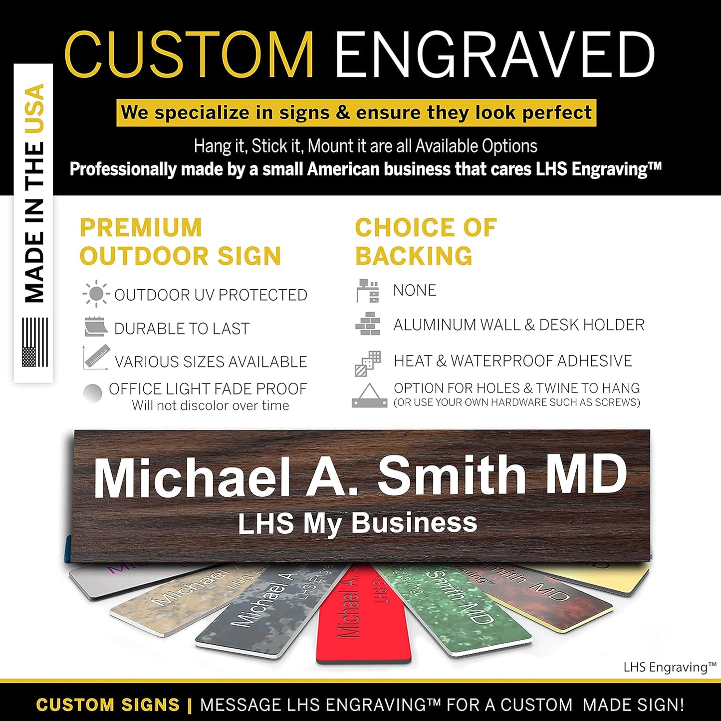 Engraved Custom Door Plate Teak Plastic Office Door Sign with White Letters - Made in USA 2x4 N7