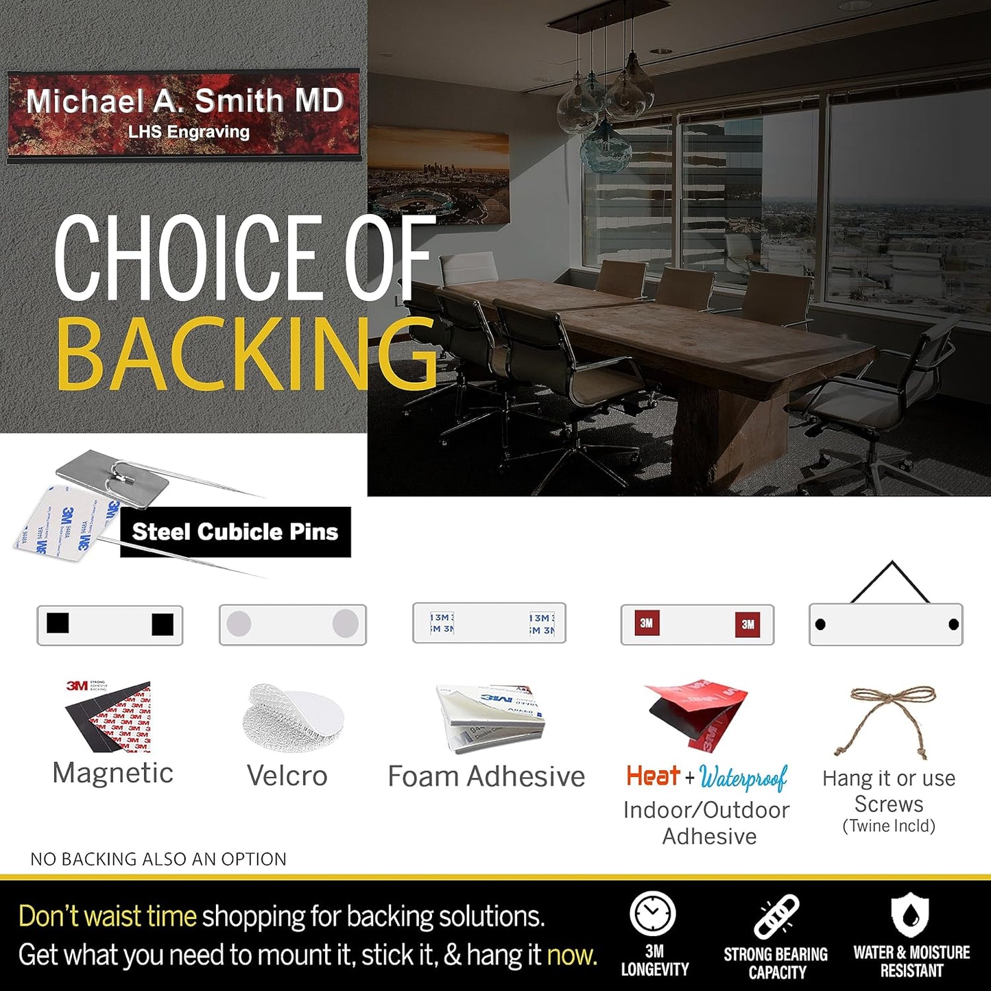 Engraved Door Signs for Office Personalized Orange Plastic Door Plaque Black Letters - Made in USA 2x4 B11