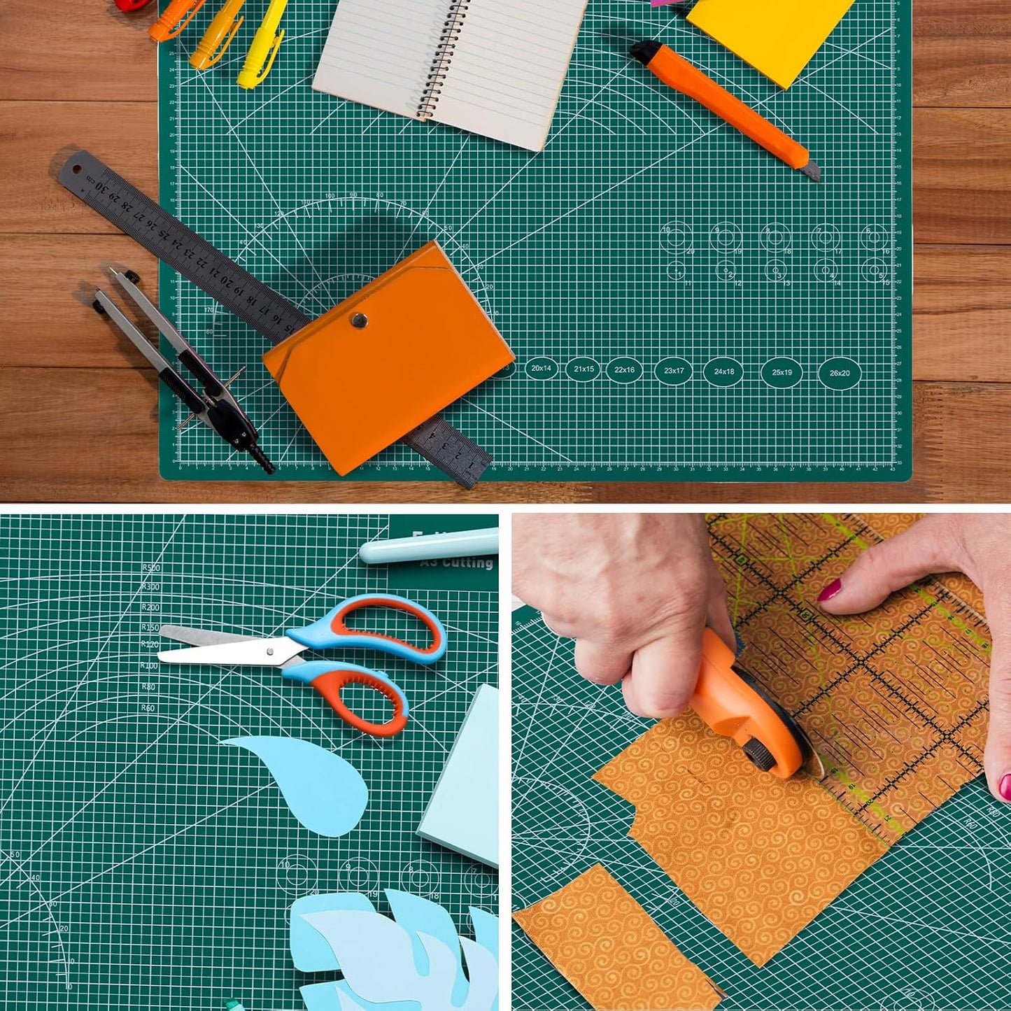 Falling in Art Self Healing Cutting Mat, 18x24" Cutting Mats for Sewing, Double-sided 5-Ply Fabric Cutting Board for Crafting, Quilting and Sewing Projects, Green