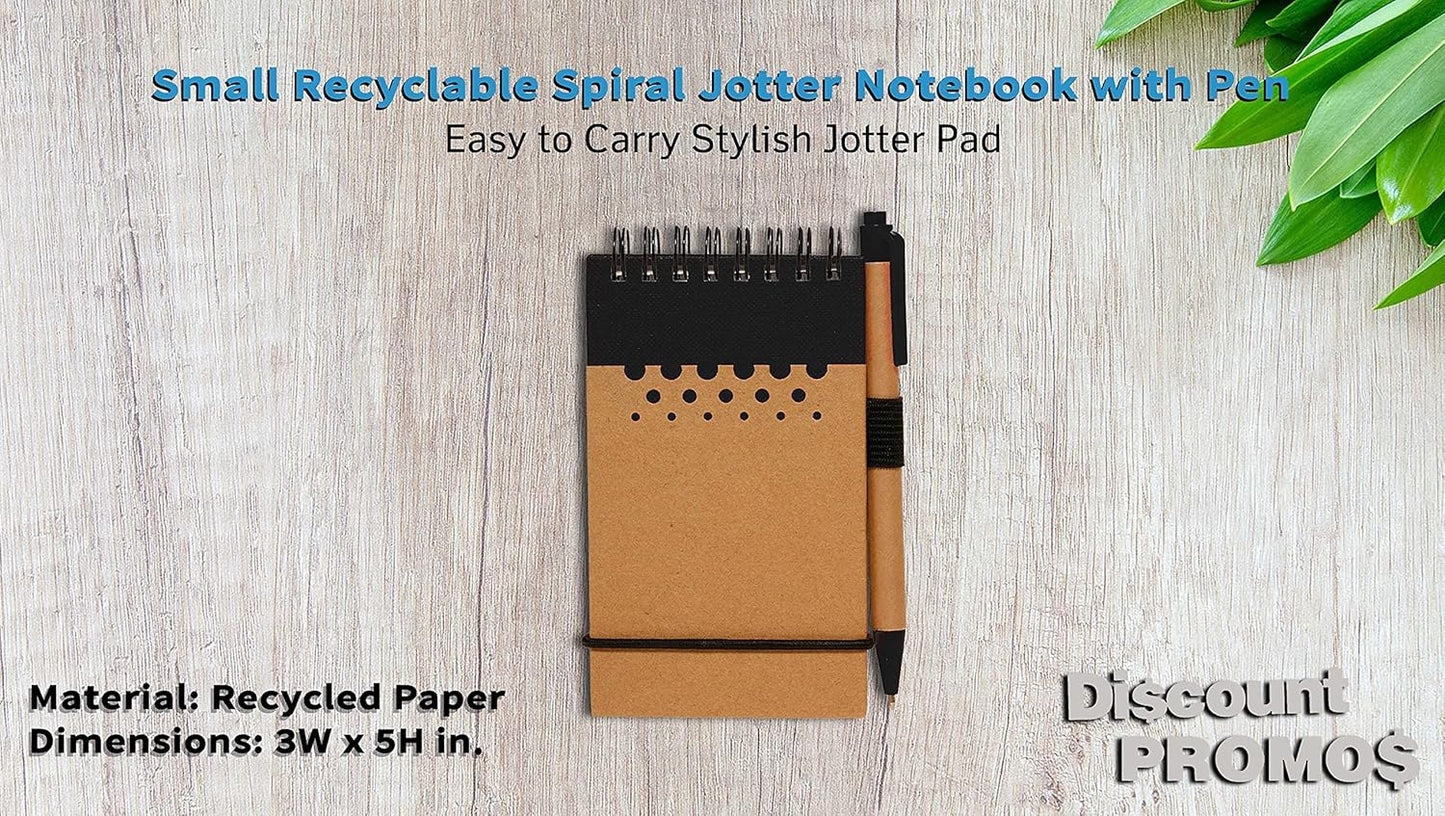 DISCOUNT PROMOS 10 Recyclable Spiral Small Notebooks Pack - 60 Lined Pages - Black