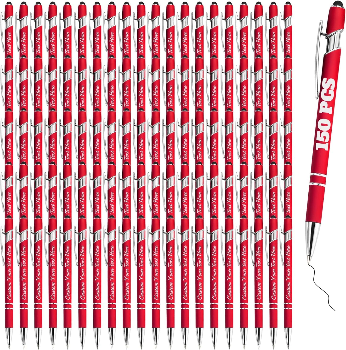 Personalized Pens Bulk 150 with Name Custom Engraving Ballpoint Pens with Stylus Tip Customized Smooth Writing Pens Personalized Gifts for Anniversary Birthday or Graduation(Red,Black Ink)