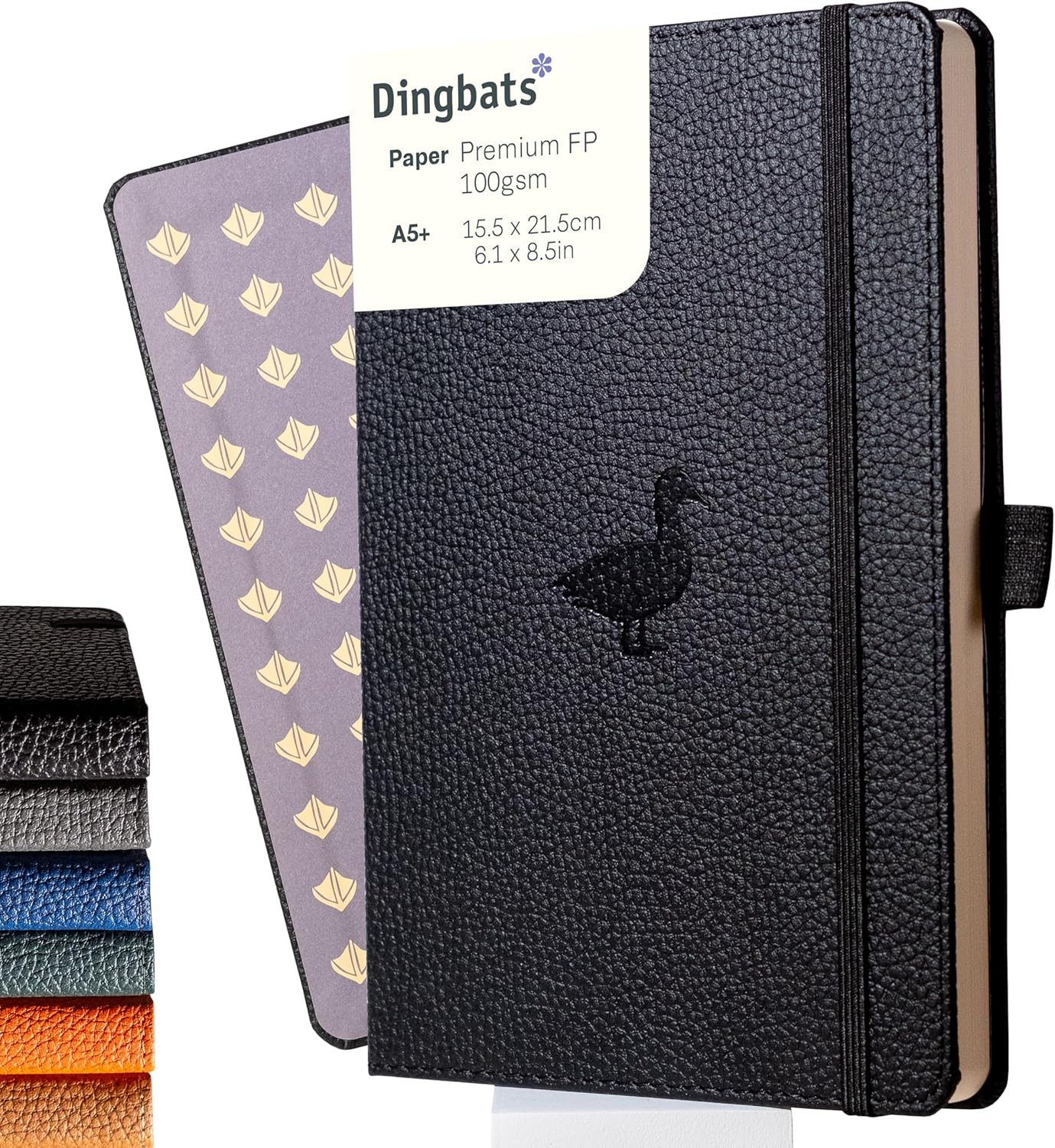 Dingbats A5 Wildlife Notebook Journal Hardcover, Cream 100gsm Ink-Proof Paper, 6.1 x 8.5 inches, 192 pages (Black Duck, Dotted).