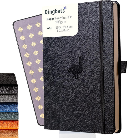 Dingbats* Wildlife Grid Journal Notebook A5 - Vegan Leather Hard Cover, Ideal for Work, Travel - Pocket, Elastic Closure, Bookmark