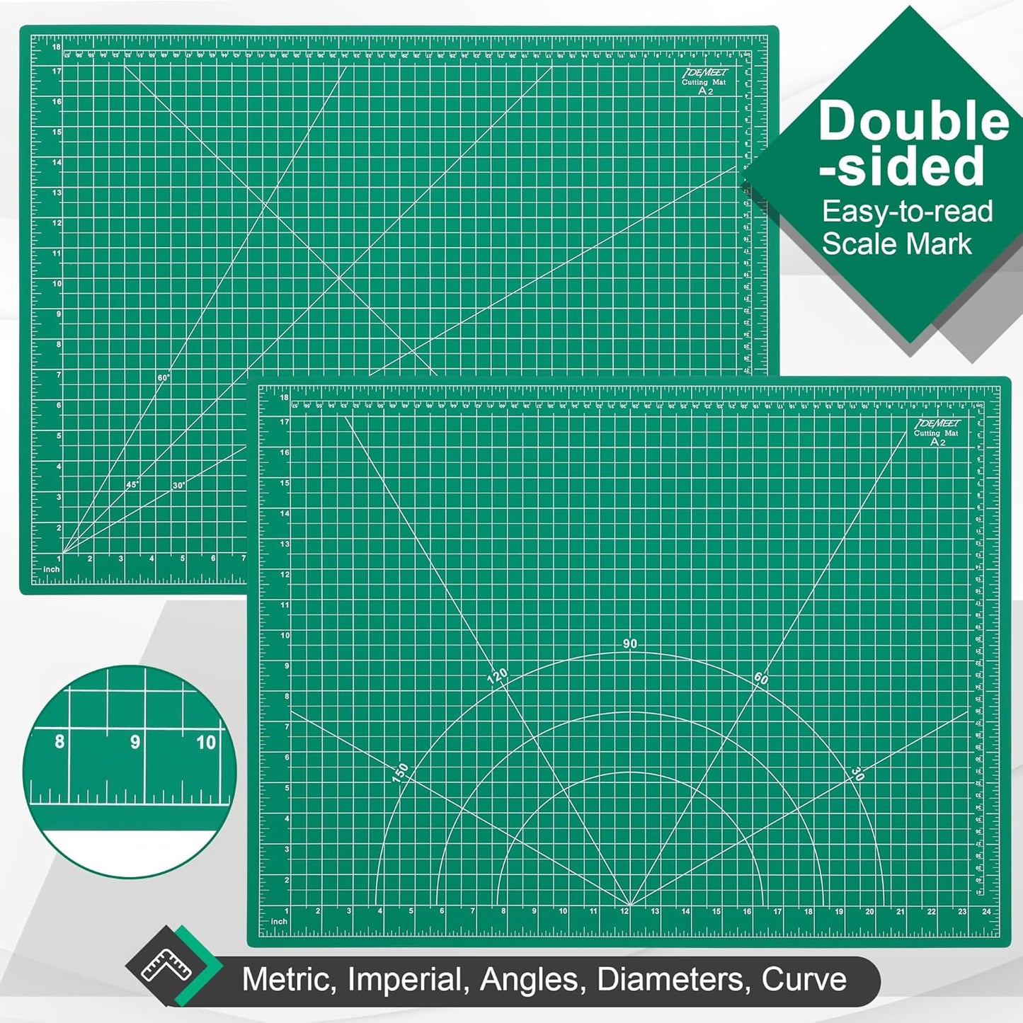 Density-upgraded 18" x 24" Self Healing Sewing Mat, Idemeet Rotary Sewing Mat for Crafts, 5-Ply Cut Board for Fabric Leather Cutting Quilting Modeling Hobby Project, Scale Size 18" x 24", Green