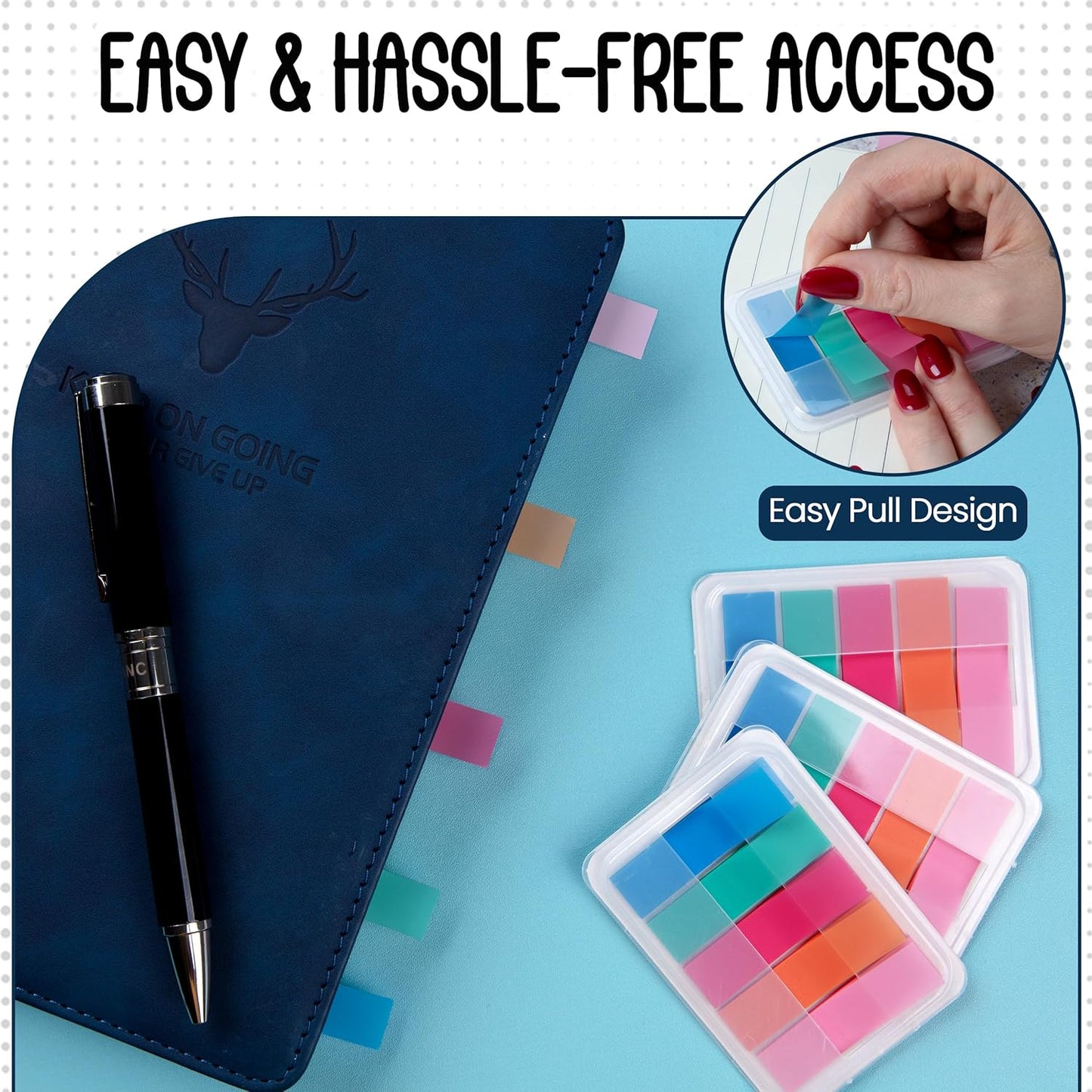 Essex Wares - 300 Pieces - Transparent Sticky Notes Tabs with Case - 5 Bold Colors - 3 Cases - 1.8" x 0.4" - 60 Pieces Each Color - Pop Up Index Tabs - Book Flags for Annotating - Book Sticky Tabs