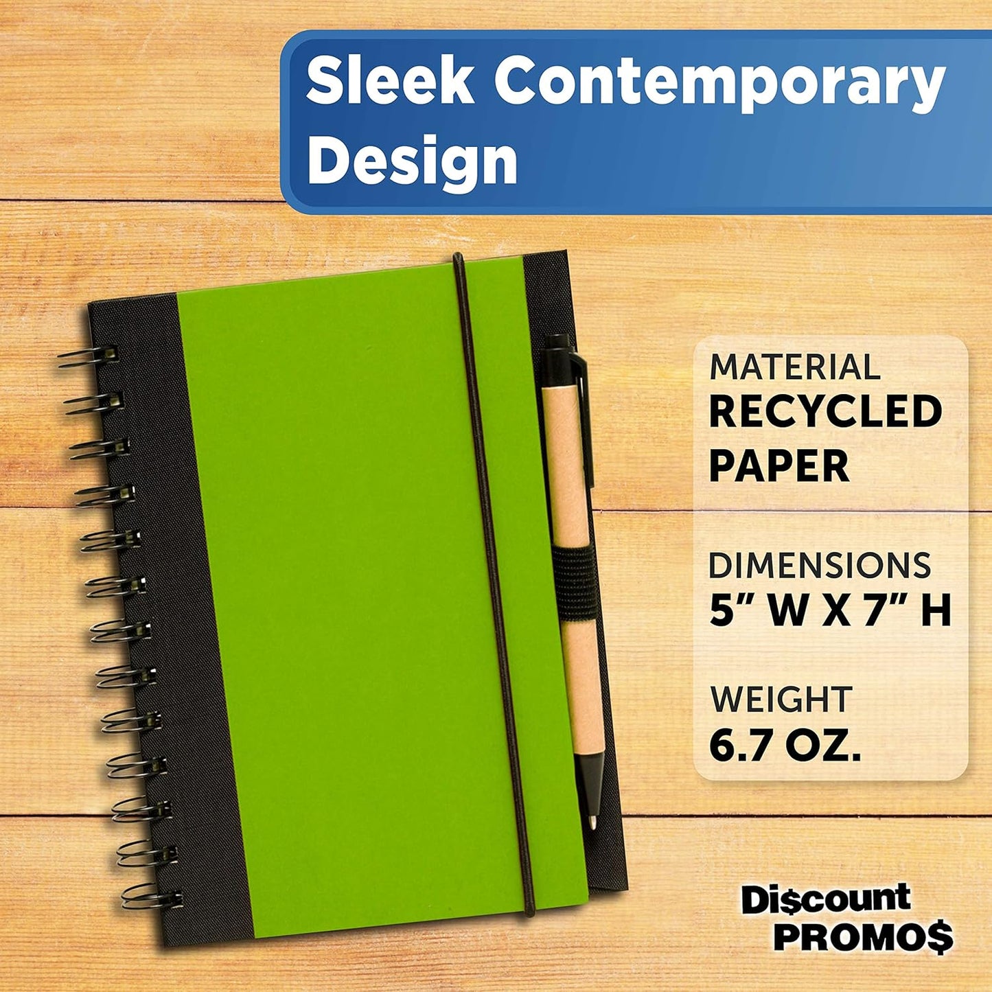 DISCOUNT PROMOS Eco Block Notebooks with Pens Set of 10, Bulk Pack - Perfect for School, Office, Business, Home - Lime Green