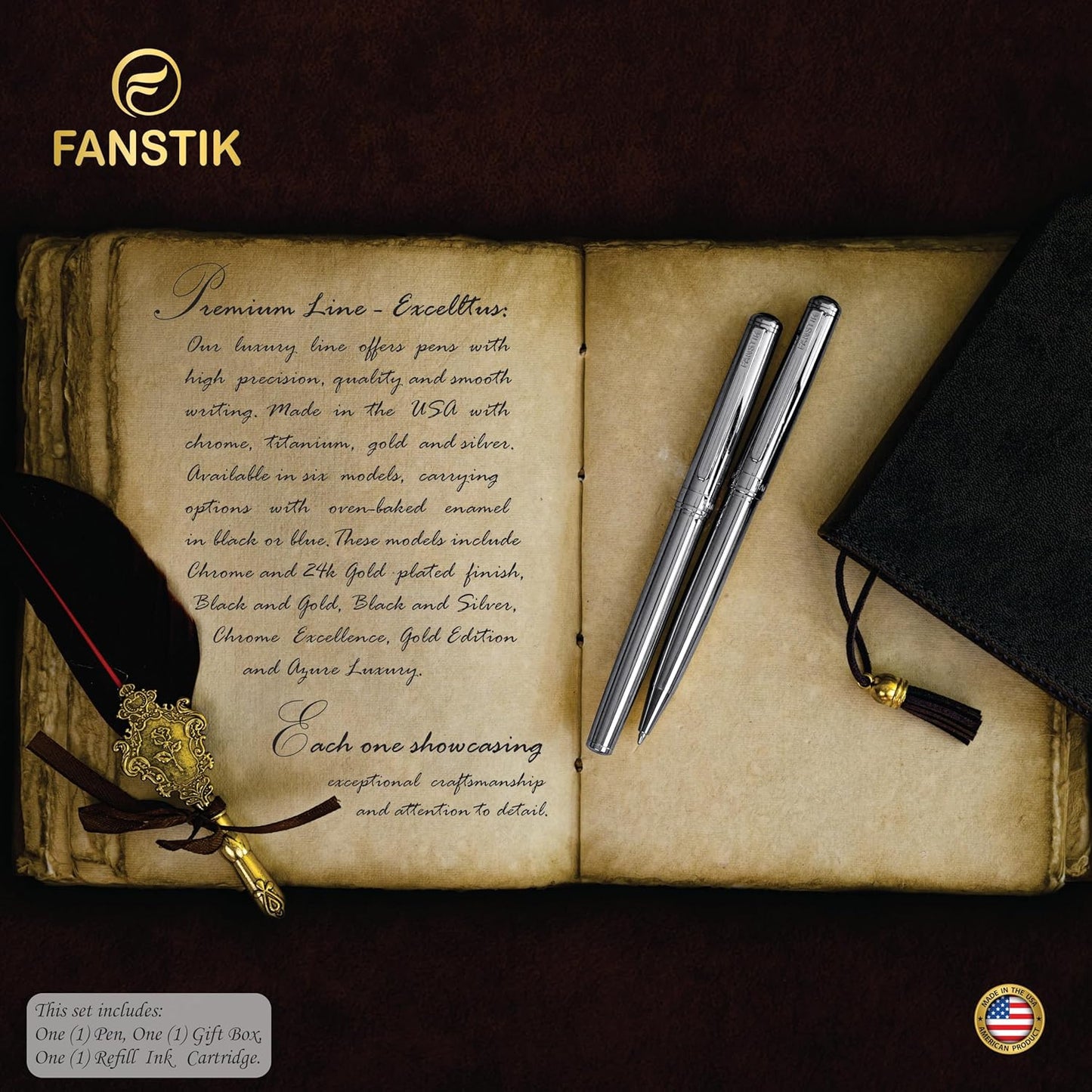 Silver Luxury ballpoint Pen (Made In USA) fancy gift set for women, Real 24K Gold Plating, Professional executive pen gift set for men (Lux BallPoint Silver)