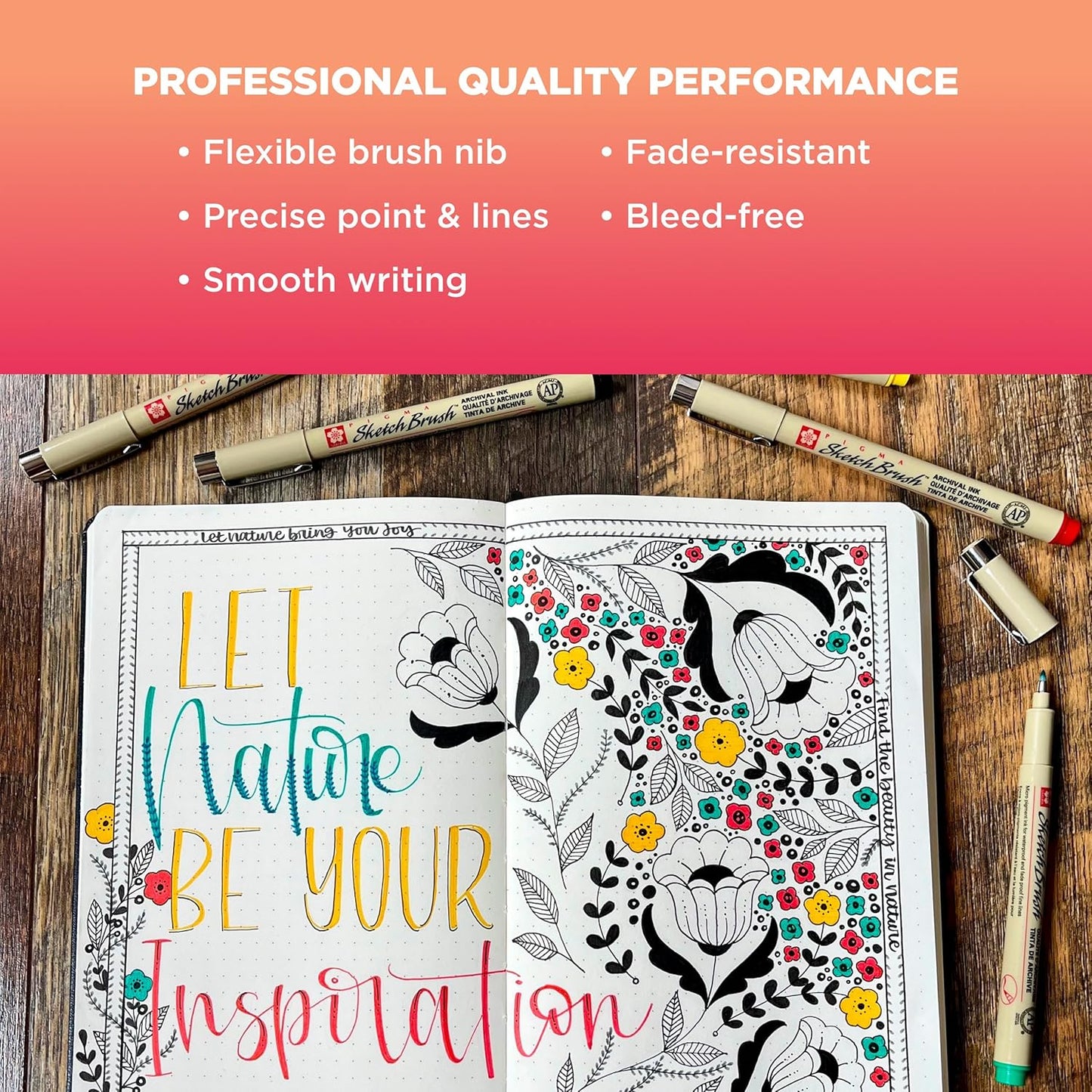 SAKURA Pigma Sketch Brush - Archival Ink Sketching Pens - Art Pens for Calligraphy, Hand Lettering & Writing - Assorted Archival Colors - 8 Pack