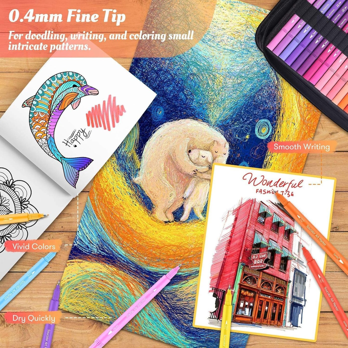 Soucolor Art Supplies for Adults Kids, 72 Colors Dual Tip Brush Fine Tip Markers, Art Kit Drawing Set with Art Case Coloring Set, Art Set for Kids, Kids Art Supplies for School, Gifts for Girls & Boys