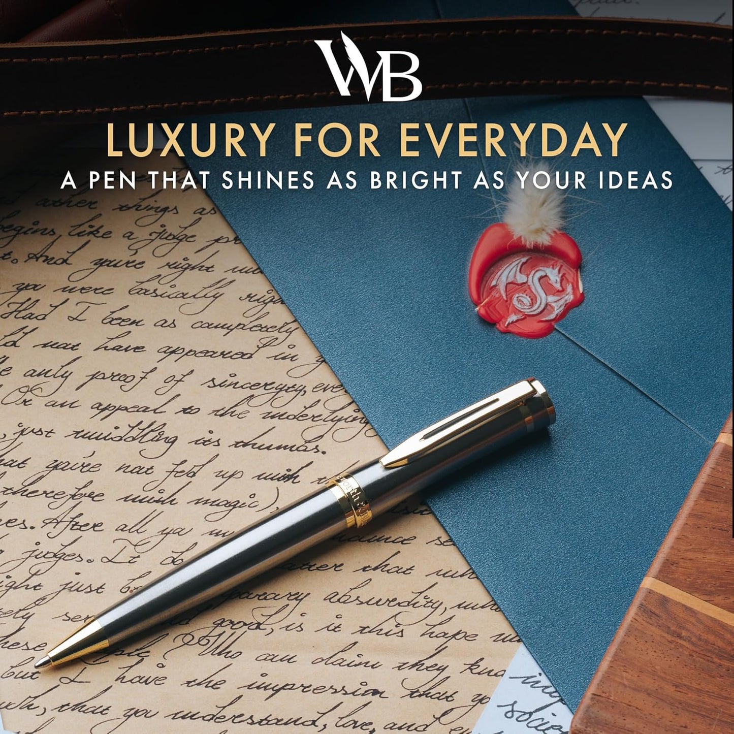 Wordsworth and Black Luxury Ballpoint Pen Set - Silver Lacquer 24K Gold Finish, Refillable Fine Point, Elegant Gift for Men & Women, Includes Ink Refill, Nice Pens for Work