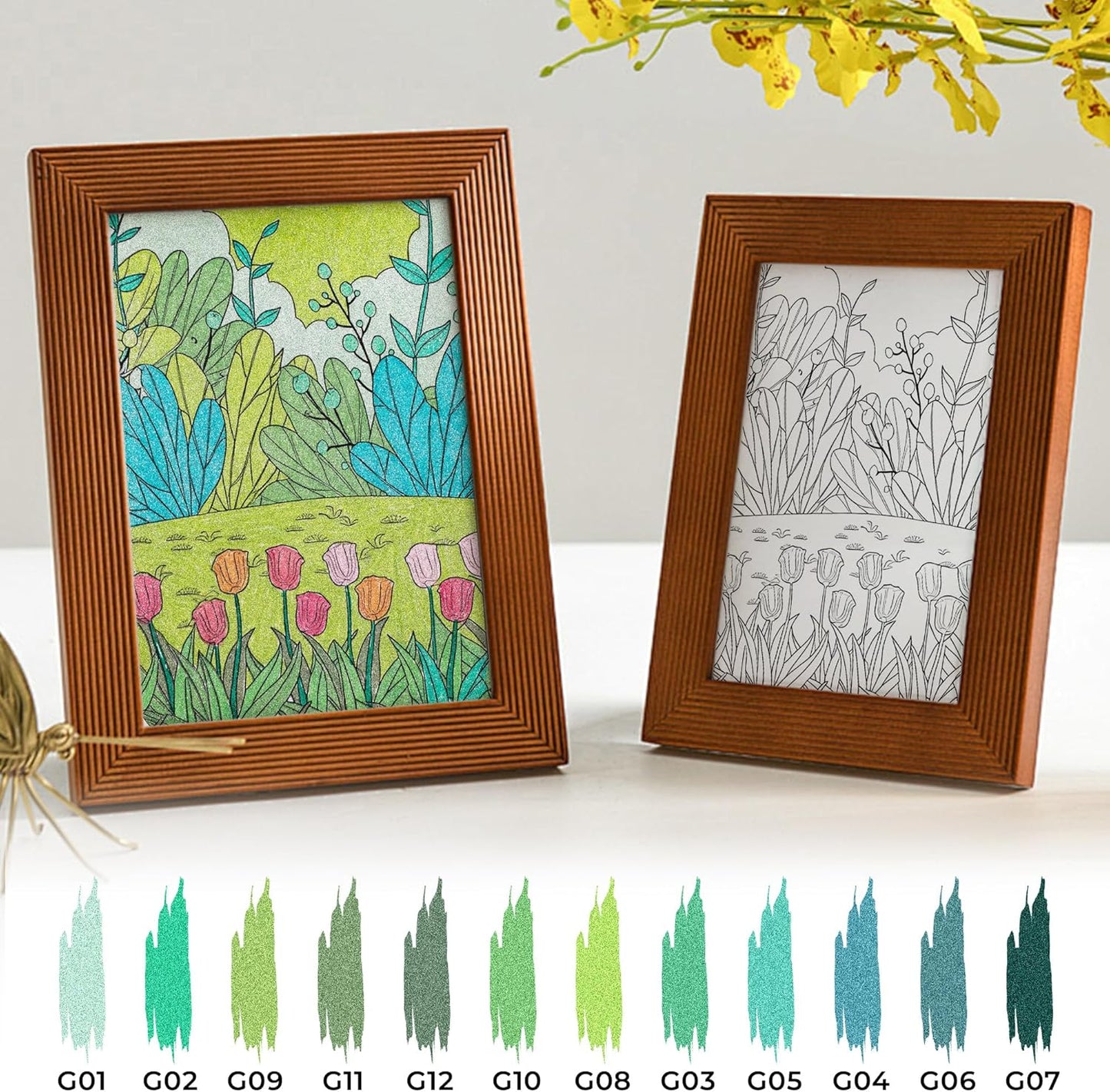 Retractable Glitter Gel Pens, 12 Colors Large Capacity Green Glitter Metallic Gel Ink Pen, 1 mm Fine Point Smooth Writing Color Pens for Adult Coloring Book Note Taking Aesthetic Art Supplies