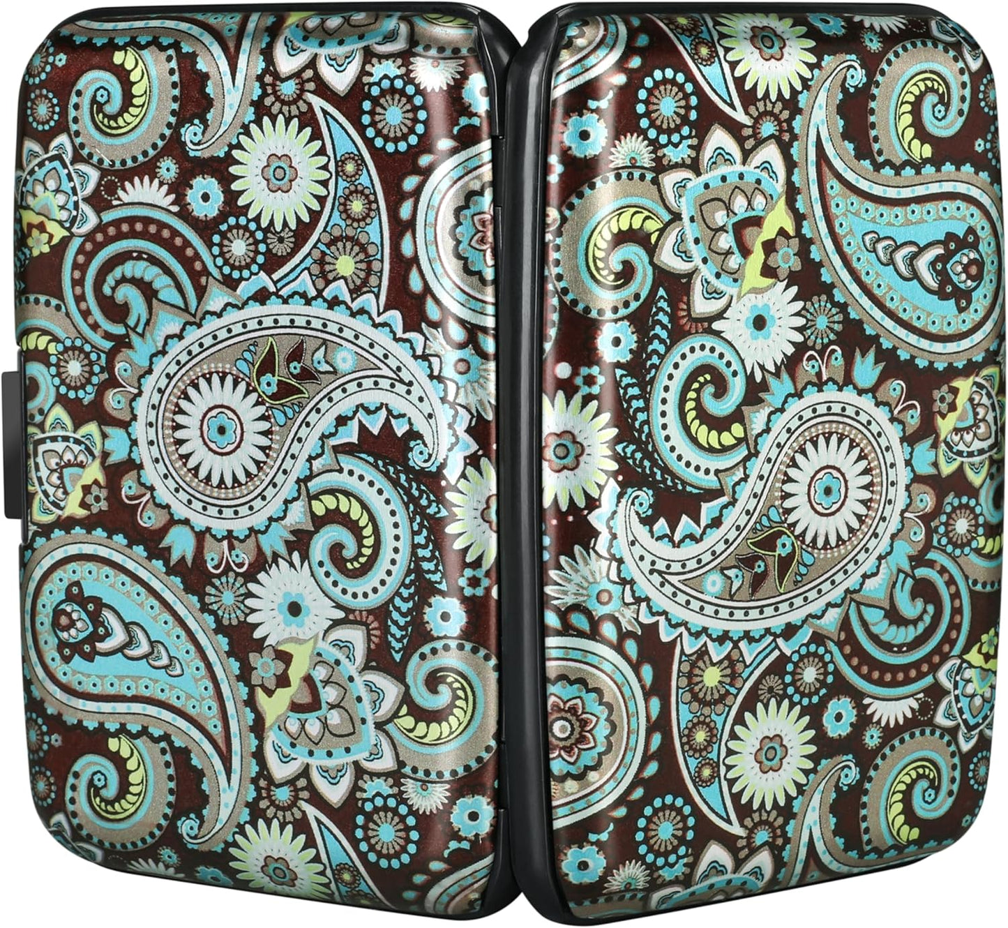 ELFISH Mini RFID Aluminum Wallet Credit Cards Holder Business Card Case Metal ID Case for Men Women (Blue flower)